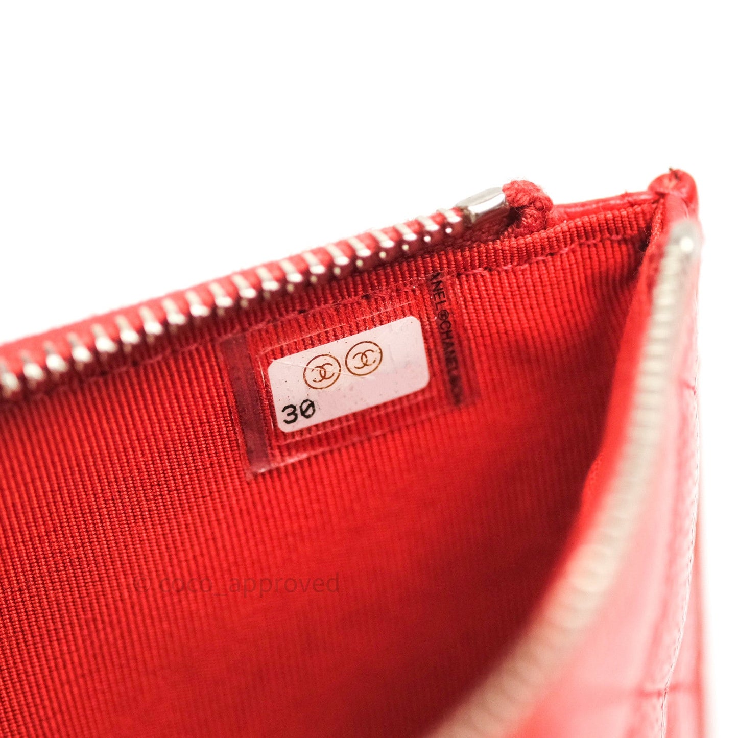 Chanel Red Caviar Phone Holder Long Zip Wallet