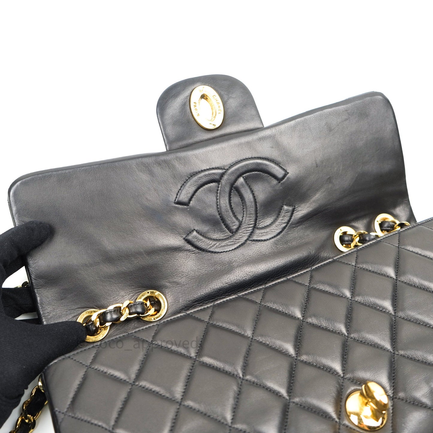 Chanel Vintage XL Jumbo Single Flap Black Lambskin 24K Gold Hardware