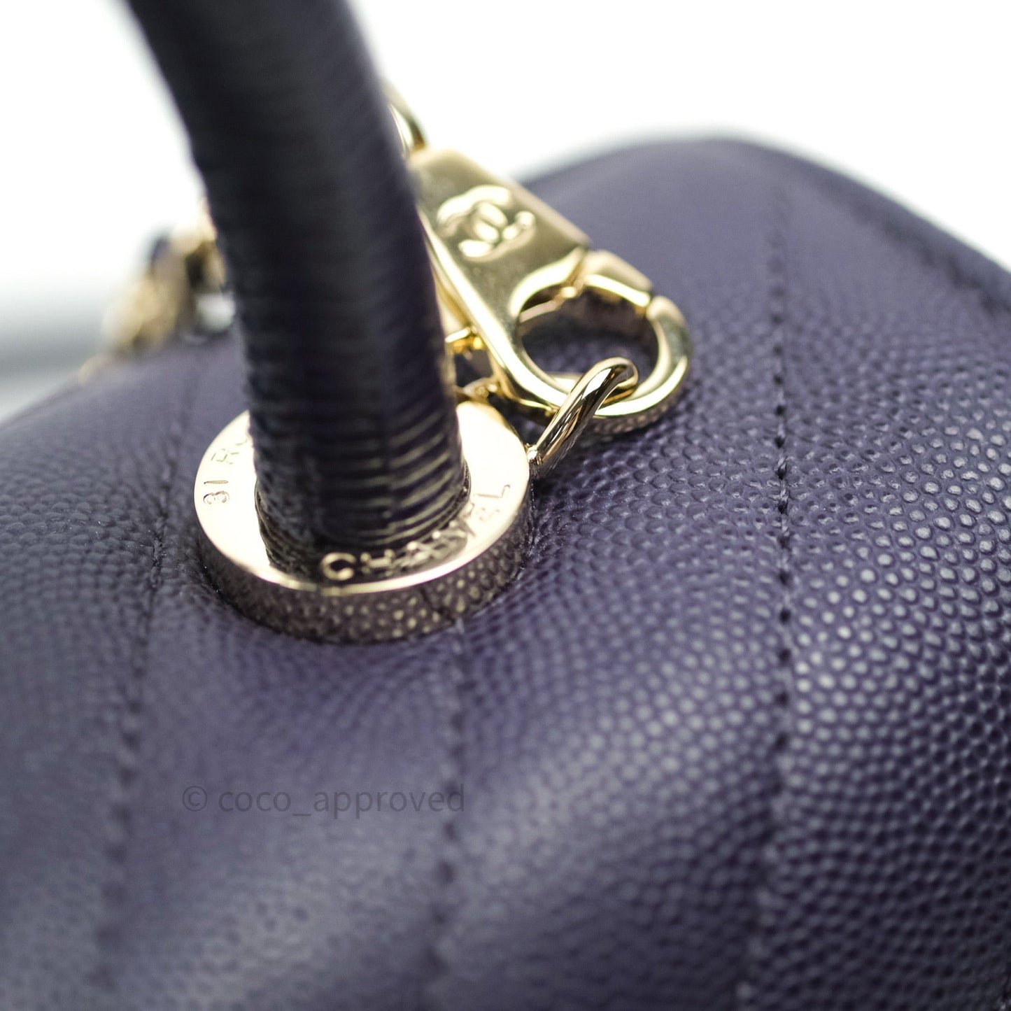 Chanel Mini Coco Handle Chevron Purple Caviar Quilted Gold Hardware
