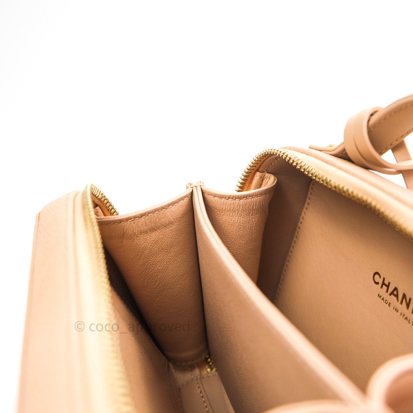 Chanel Quilted Small CC Filigree Vanity Case Beige Beige Caviar