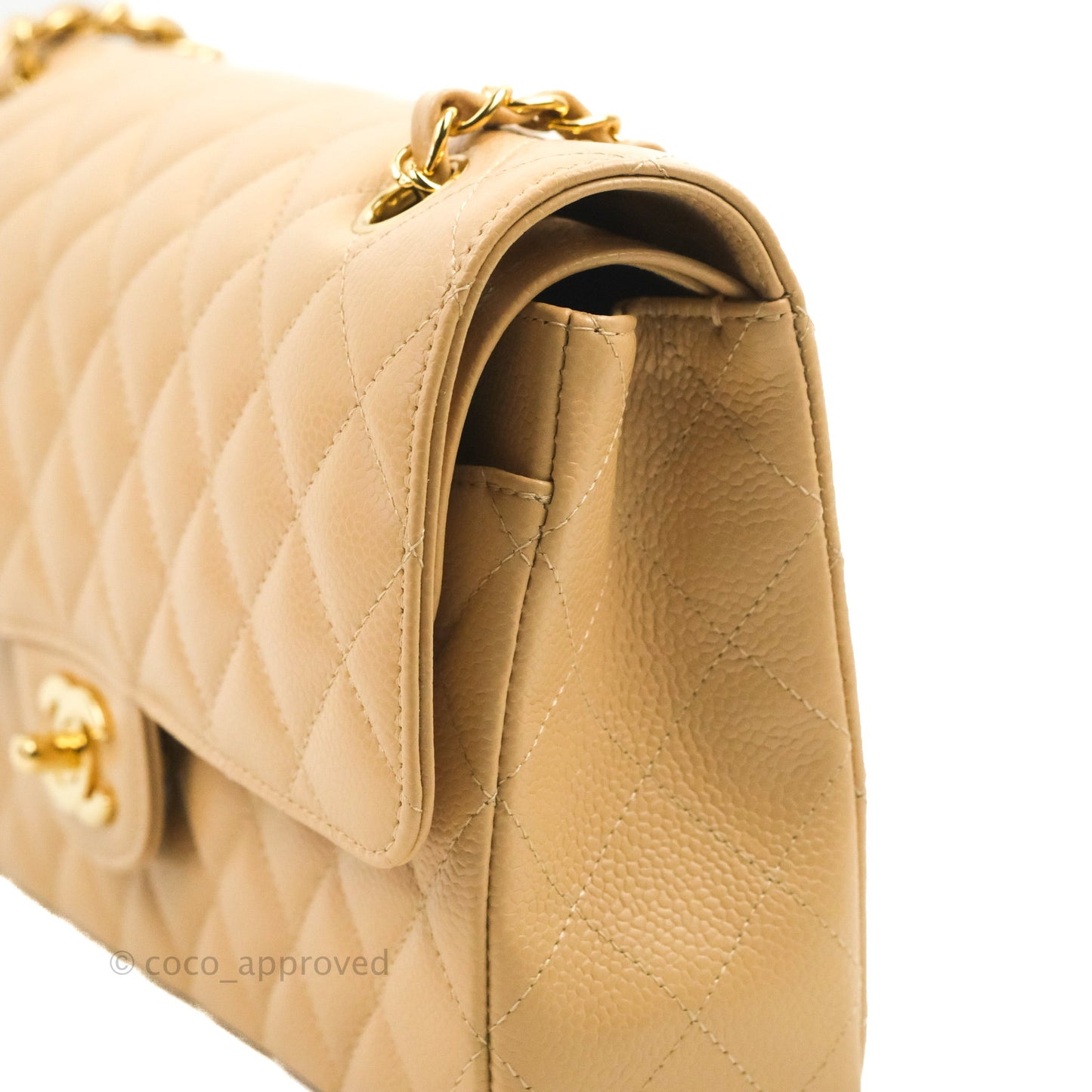 Chanel Classic M/L Medium Flap Quilted Beige Caviar Gold Hardware