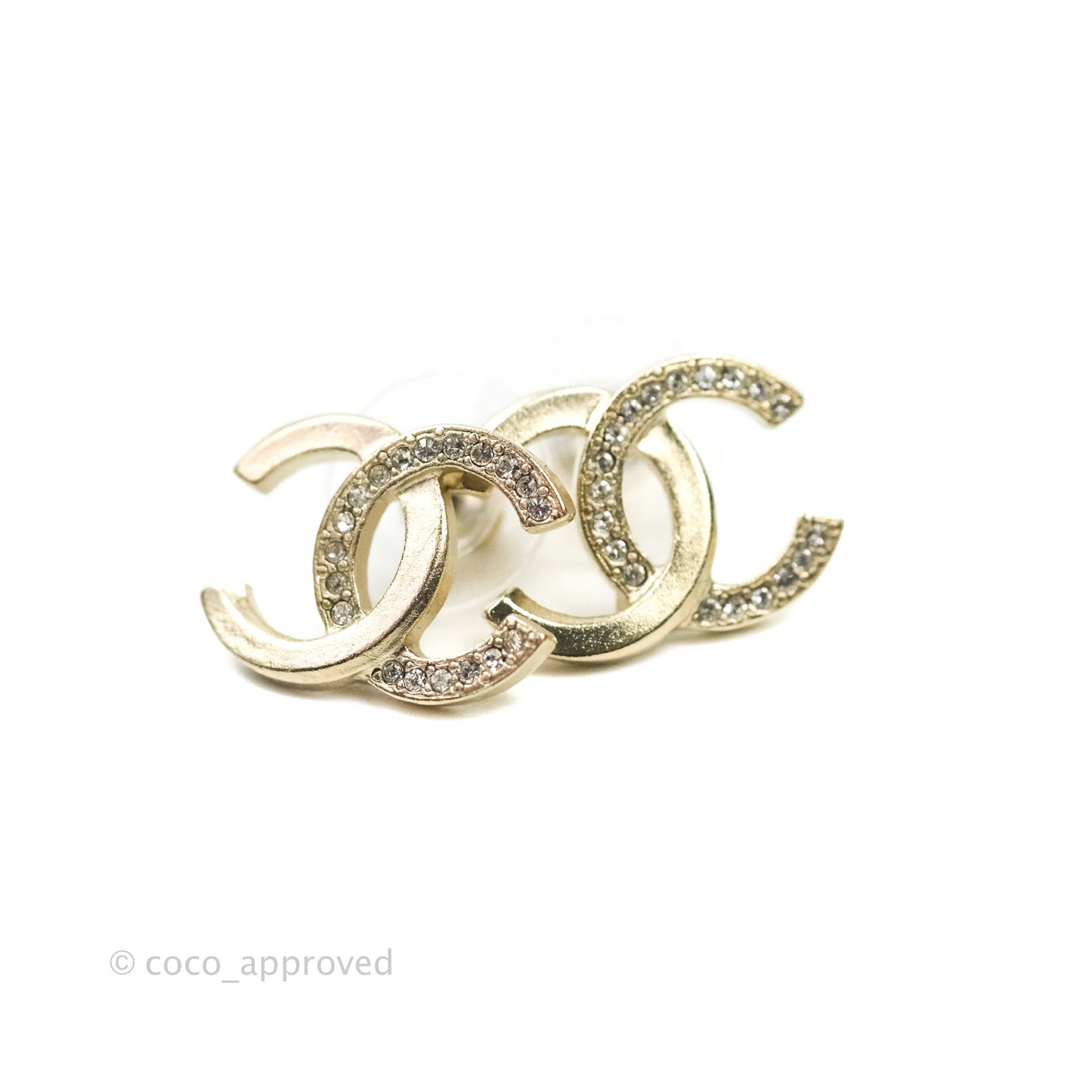 Chanel Crystal CC Earrings Light Gold Tone 20B