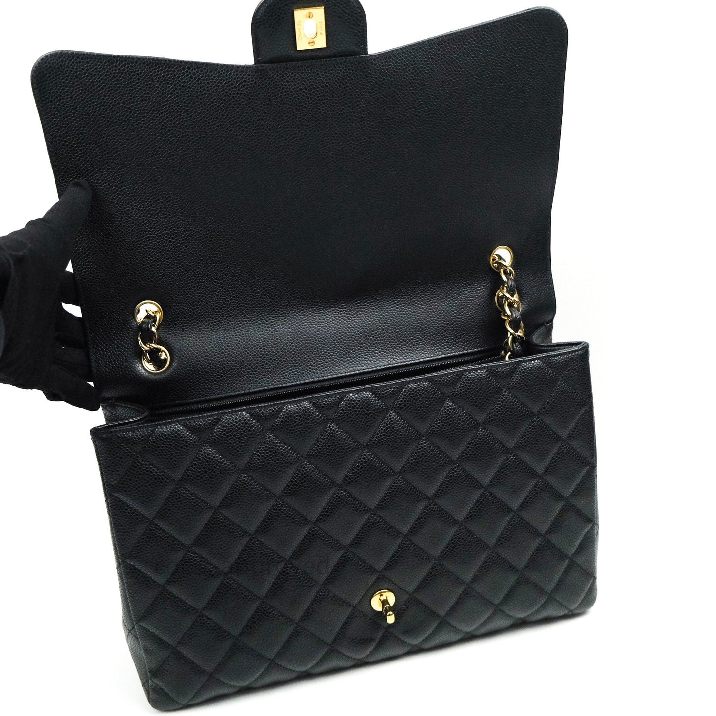 Chanel Classic Maxi Single Flap Quilted Black Caviar Gold Hardware