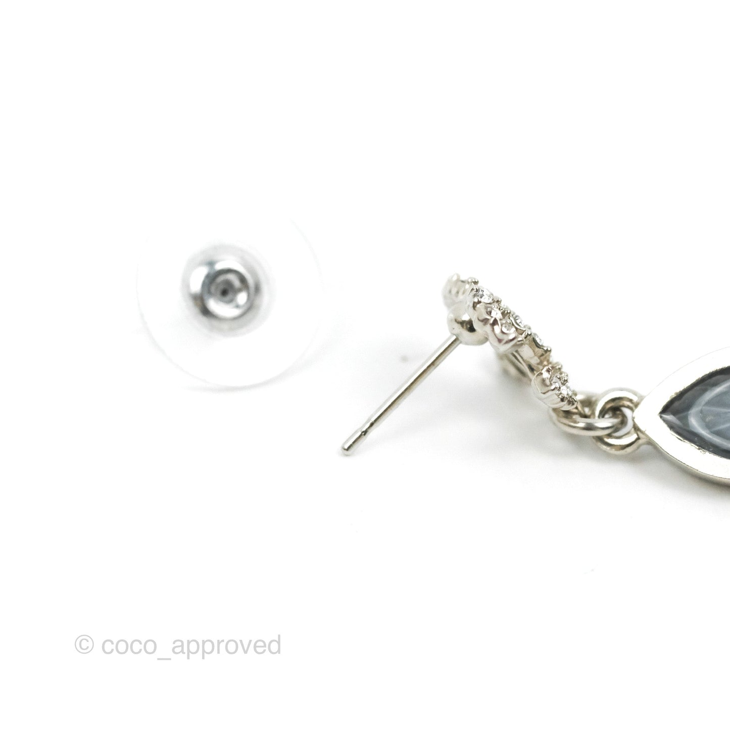 Chanel CC Tear Resin Drop Earrings Silver Hardware 20K