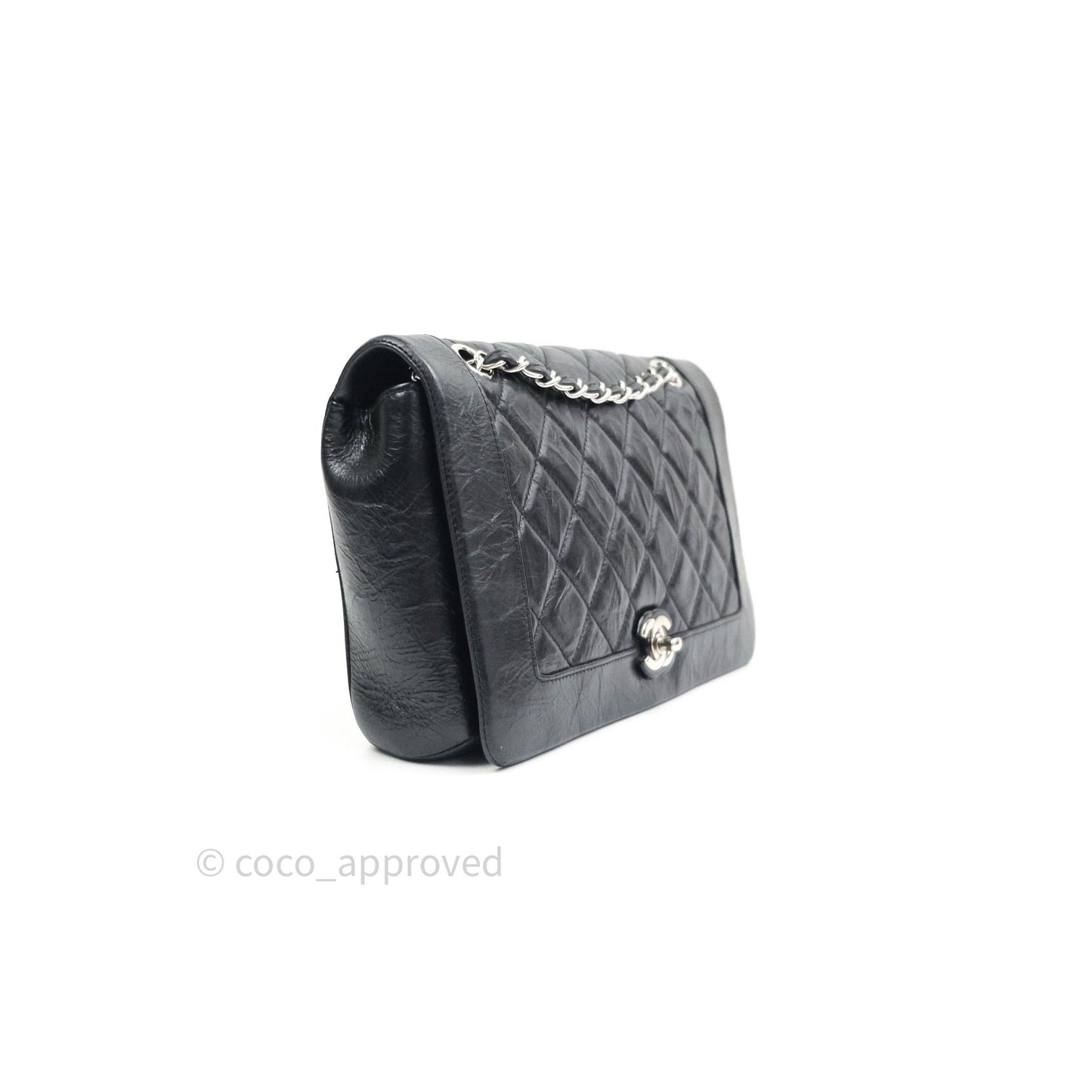 Chanel Bi Quilted Crumpled Calfskin Black Silver Hardware