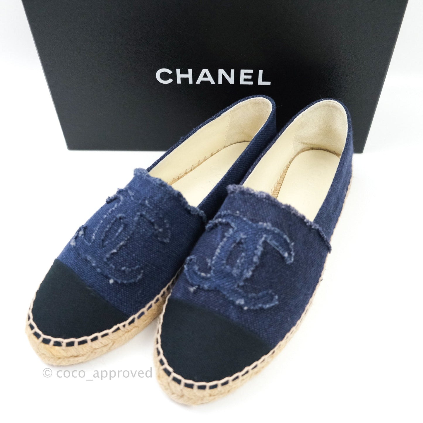 Chanel Espadrille Navy Black Tweed Size 39