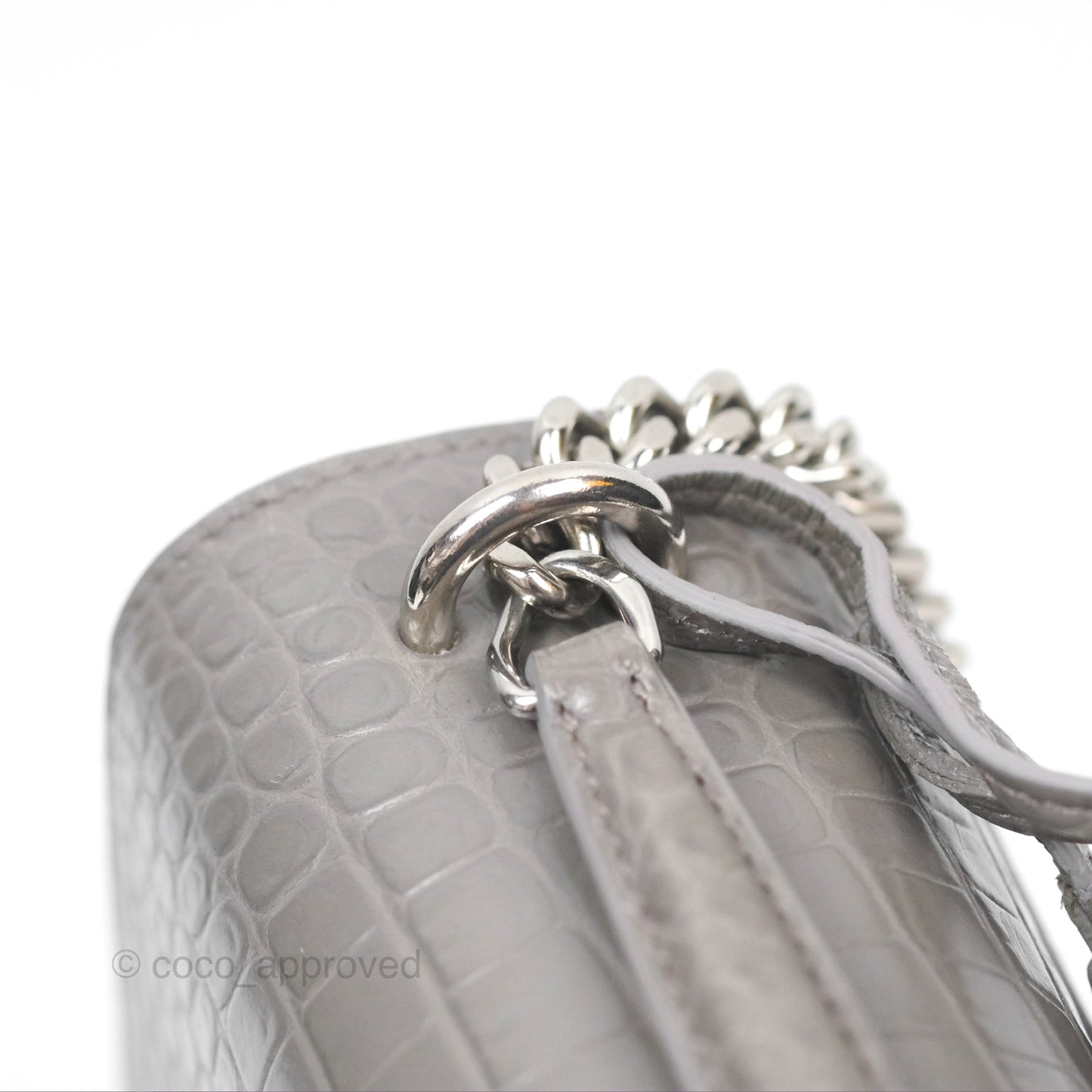 Saint Laurent Sunset Medium Grey Croc-effected Silver Hardware