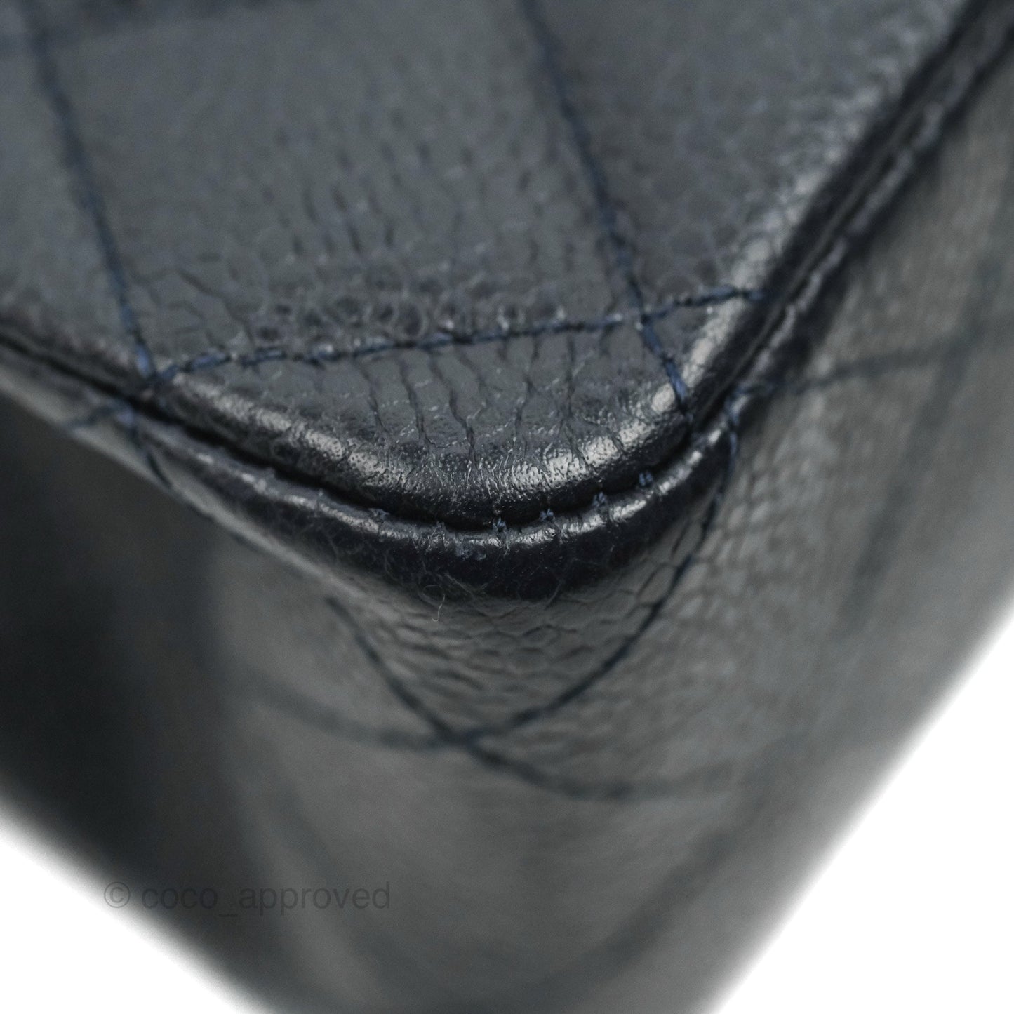Chanel Quilted M/L Medium Double Flap Very Dark Navy Caviar Silver Hardware