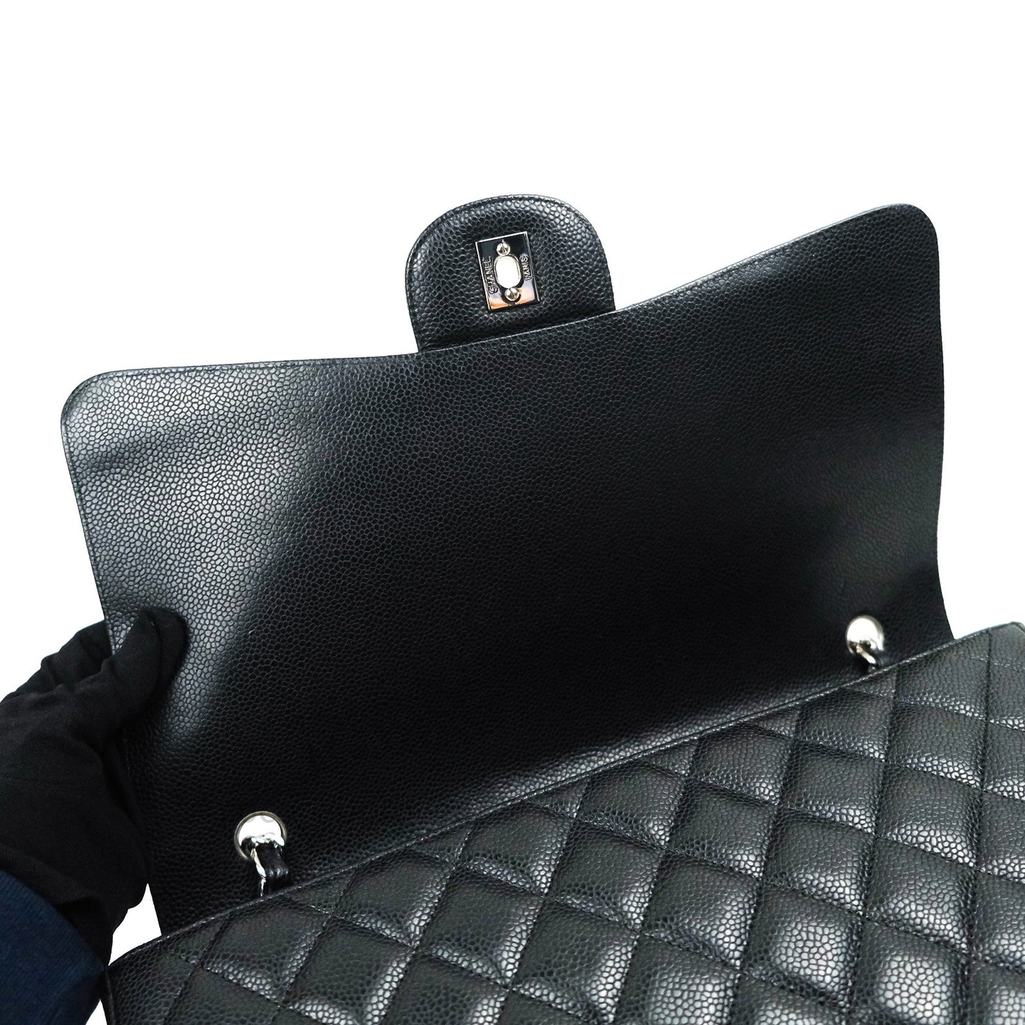 Chanel Classic Maxi Single Flap Quilted Black Caviar Silver Hardware