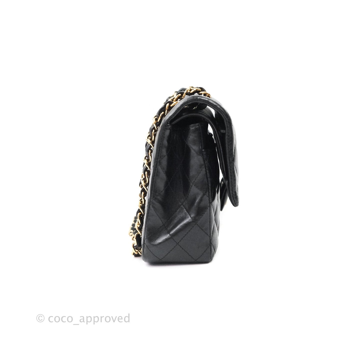 Chanel Classic M/L Medium Double Flap Bag Black Lambskin Gold Hardware