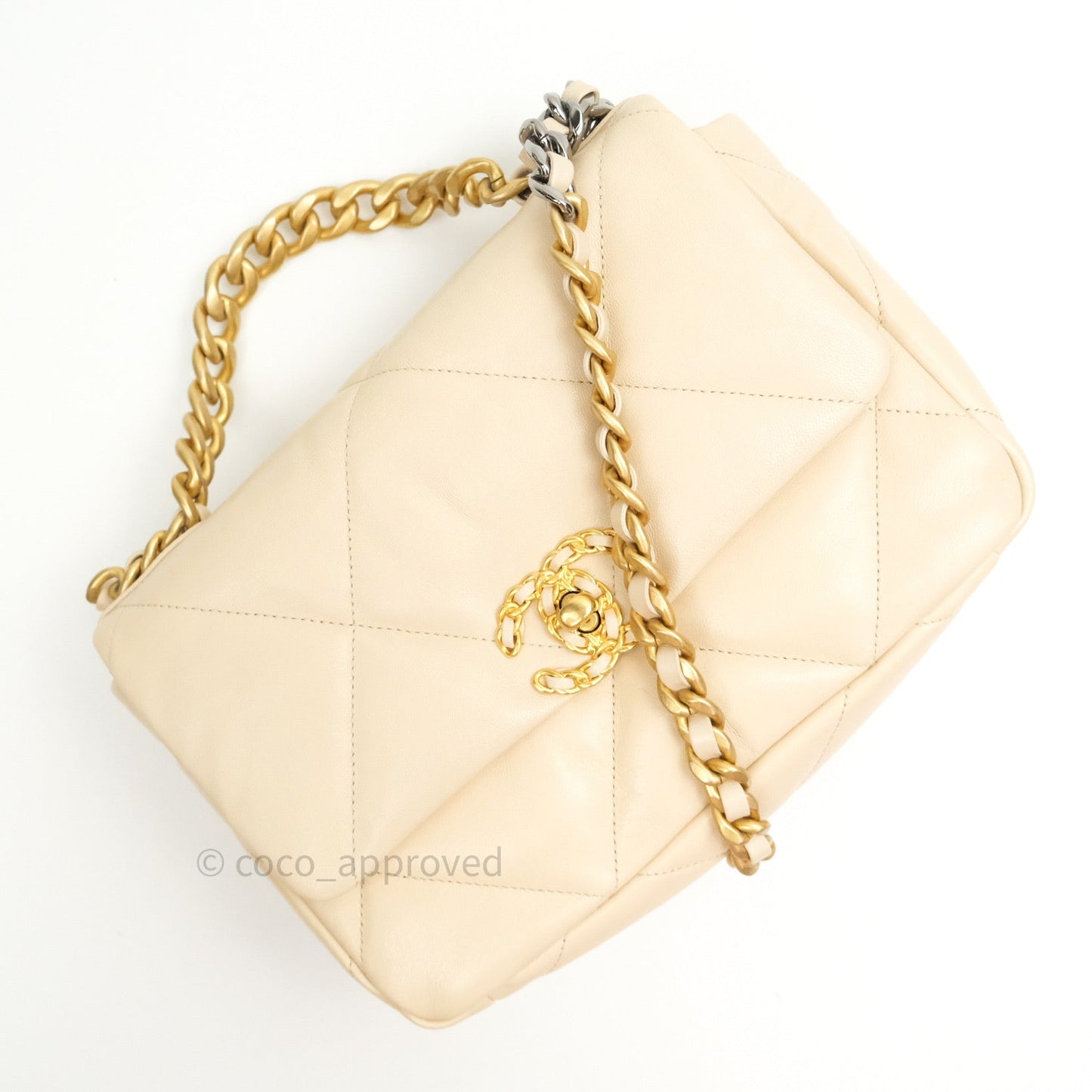Chanel 19 Small Beige Goatskin Mixed Hardware
