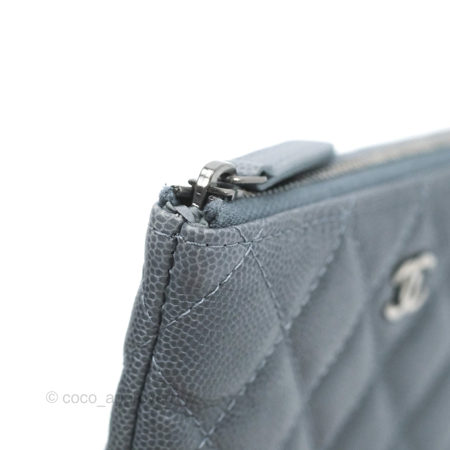 Chanel Quilted Mini O Case Dark Grey Blue Caviar Ruthenium Hardware