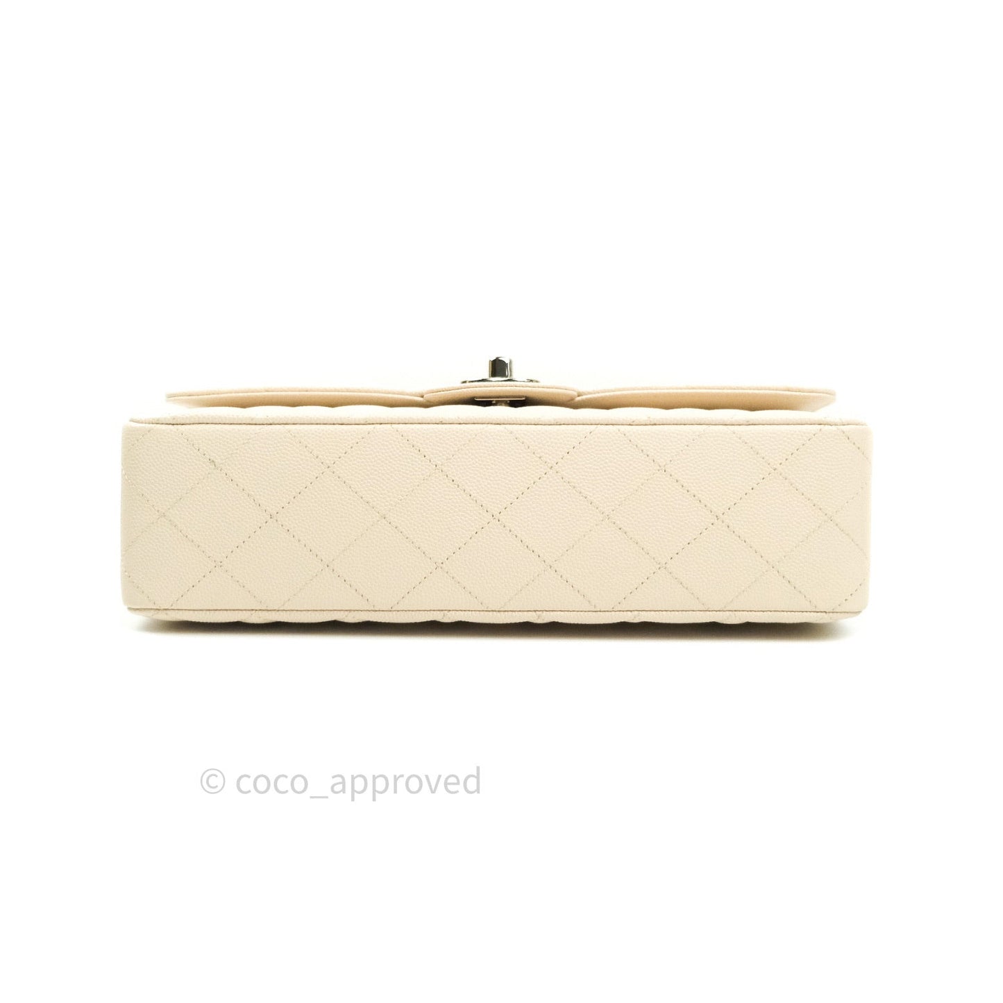 Chanel Classic M/L Medium Double Flap Quilted Ivory Caviar Silver Hardware