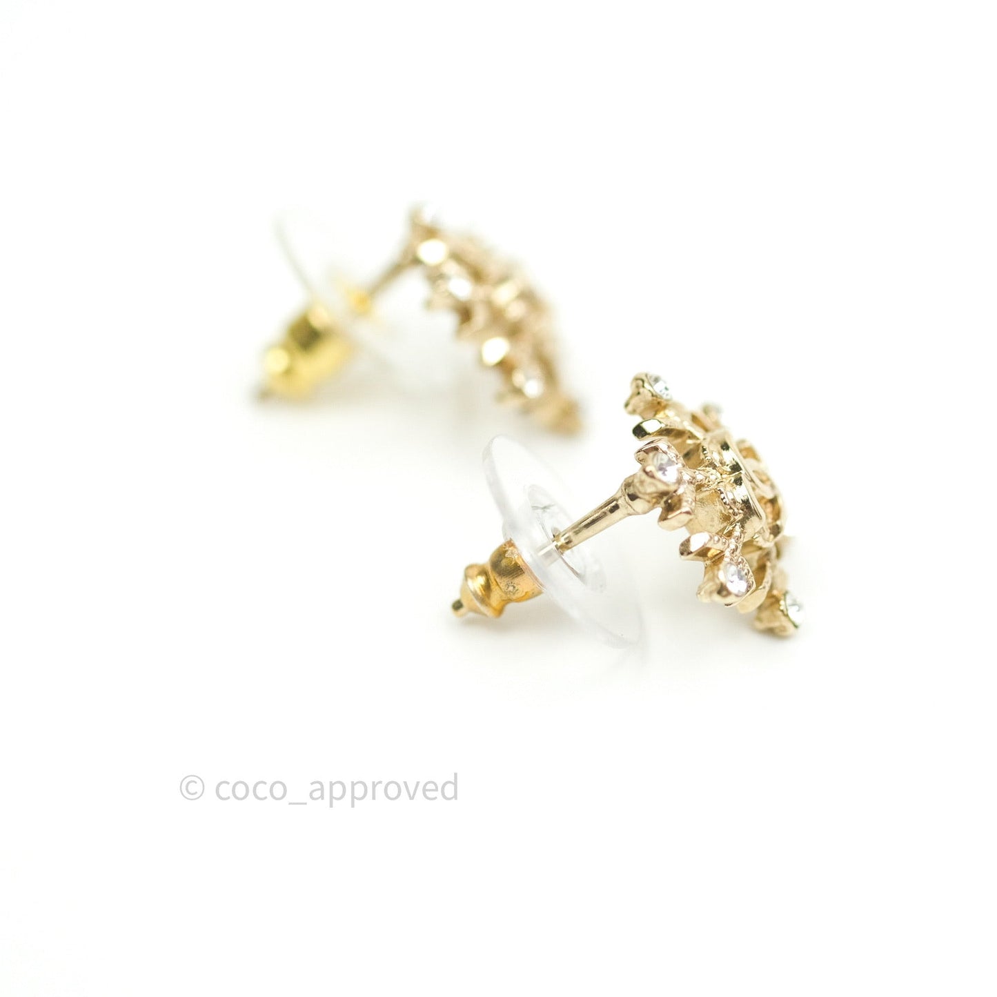 Chanel Crystal Snowflake CC Earrings Gold Tone