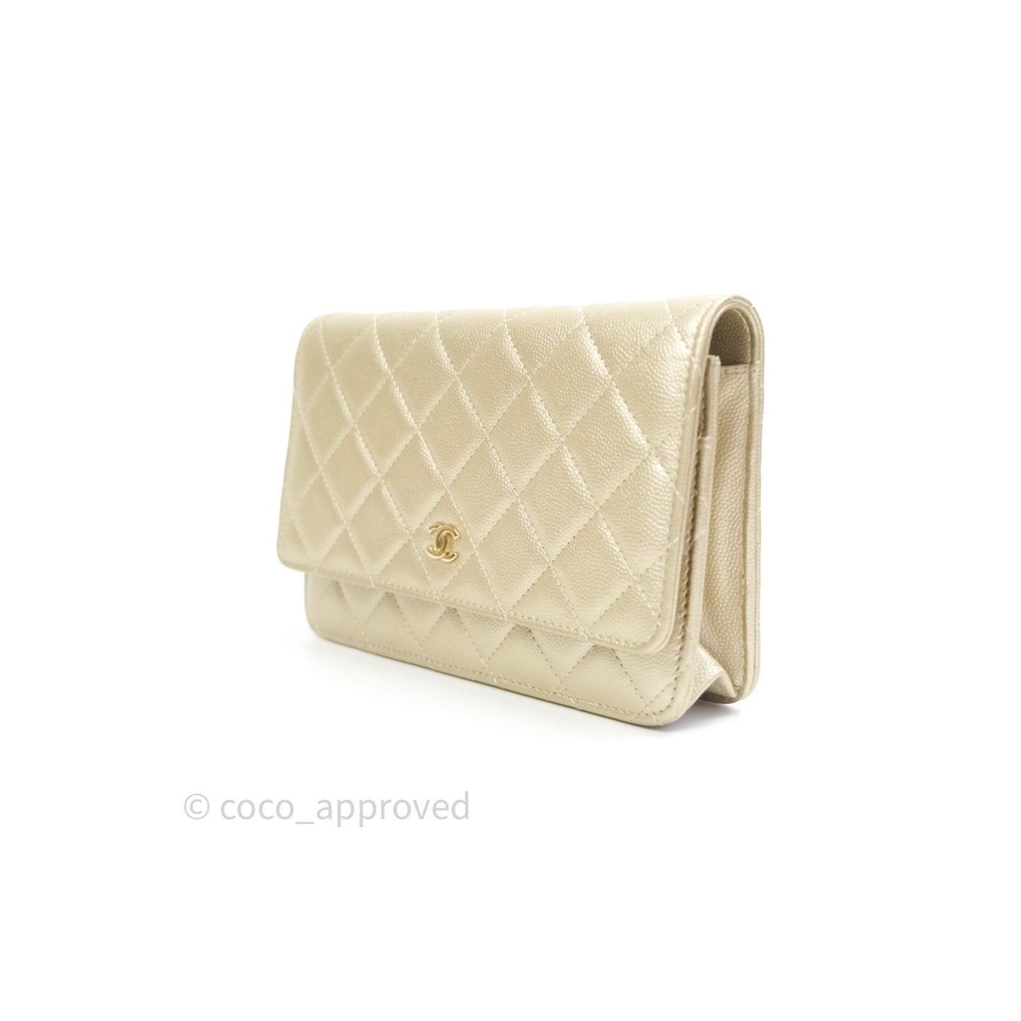 Chanel Quilted Wallet on Chain WOC Light Gold Caviar Gold Hardware
