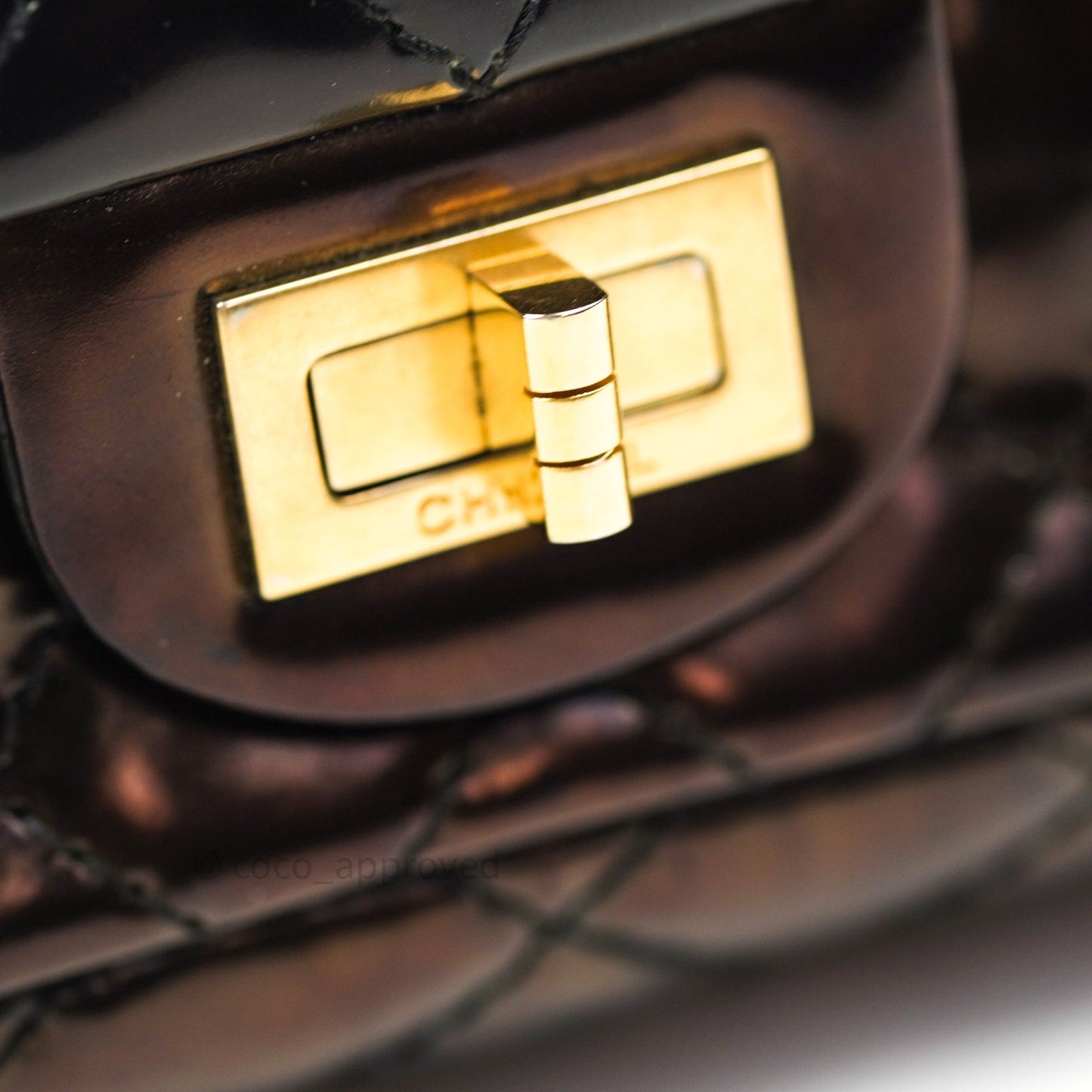 Chanel Quilted Accordion Reissue Black Patent Leather Gold Hardware 2.55 Flap