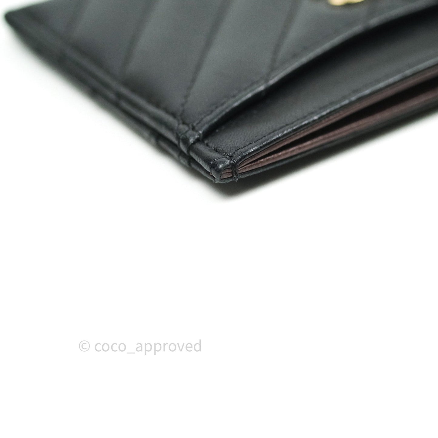 Chanel Chevron Classic Black Flat Card Holder Lambskin Gold Hardware