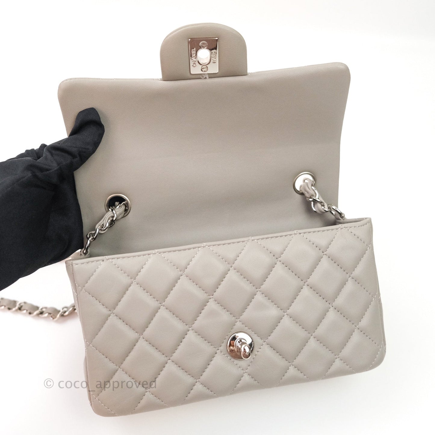 Chanel Quilted Mini Rectangular Flap Grey Lambskin Silver Hardware