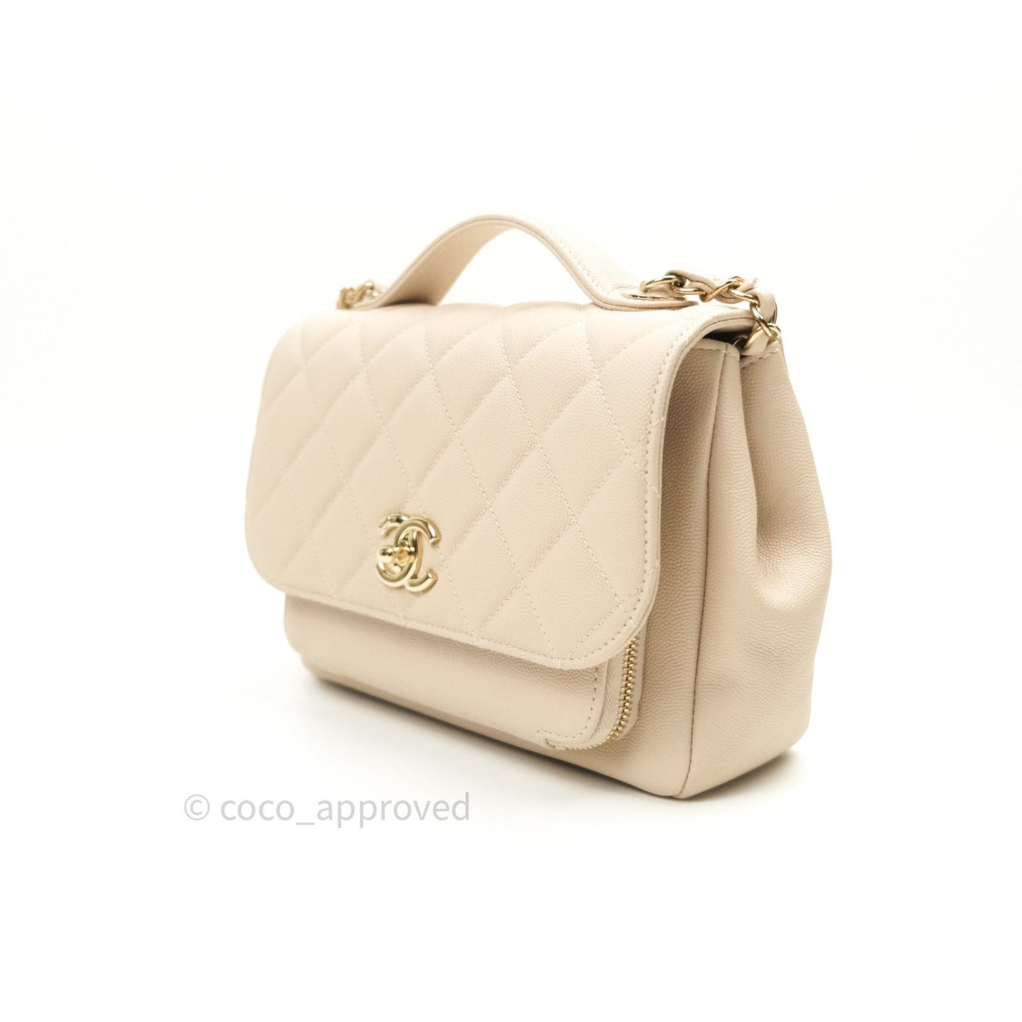 Chanel Quilted Medium Business Affinity Flap Beige Caviar Light Gold Hardware