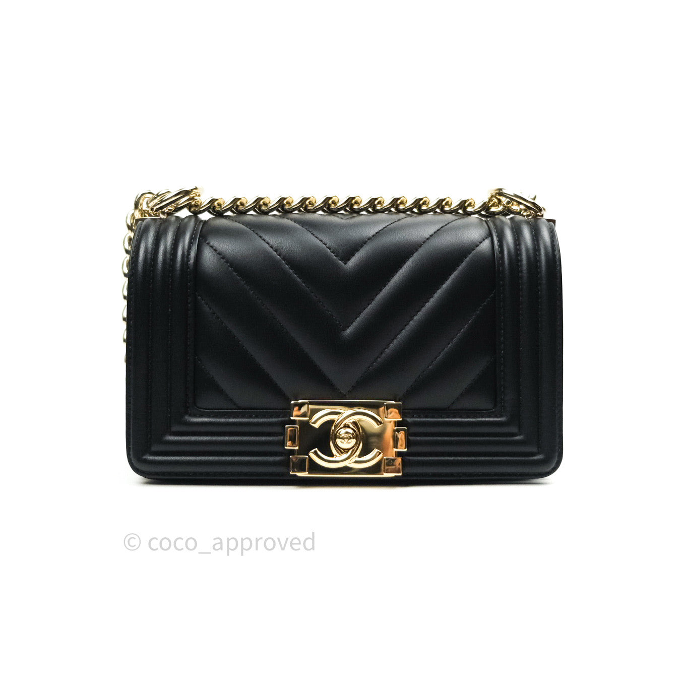 Chanel Small Boy Chevron Black Lambskin Gold Hardware