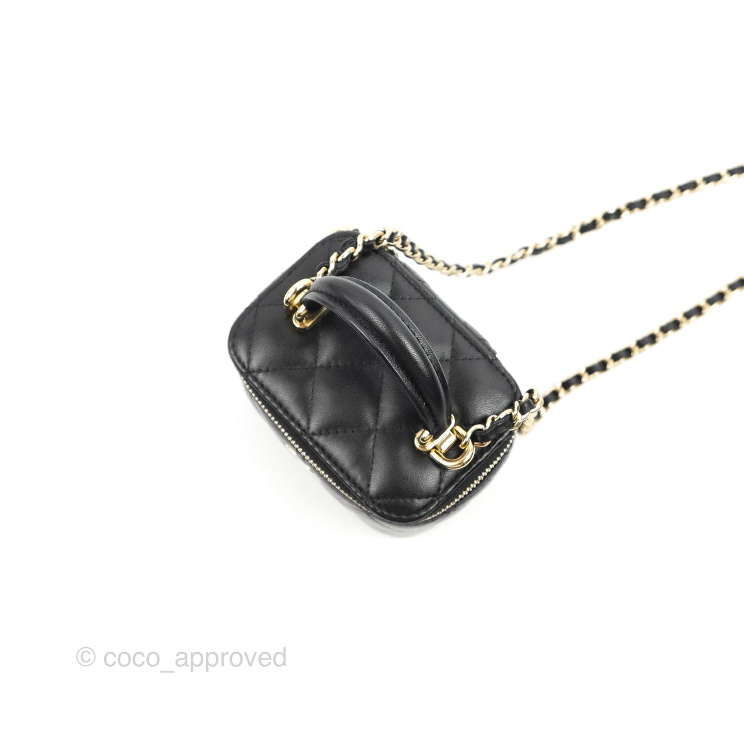 Chanel Mini Top Handle Vanity With Chain Black Lambskin Gold Hardware