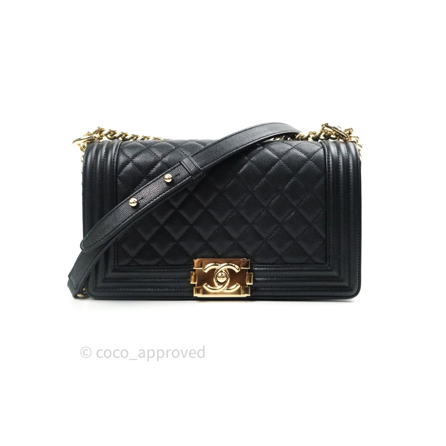 Chanel Quilted Medium Boy Flap Black Caviar Gold Hardware