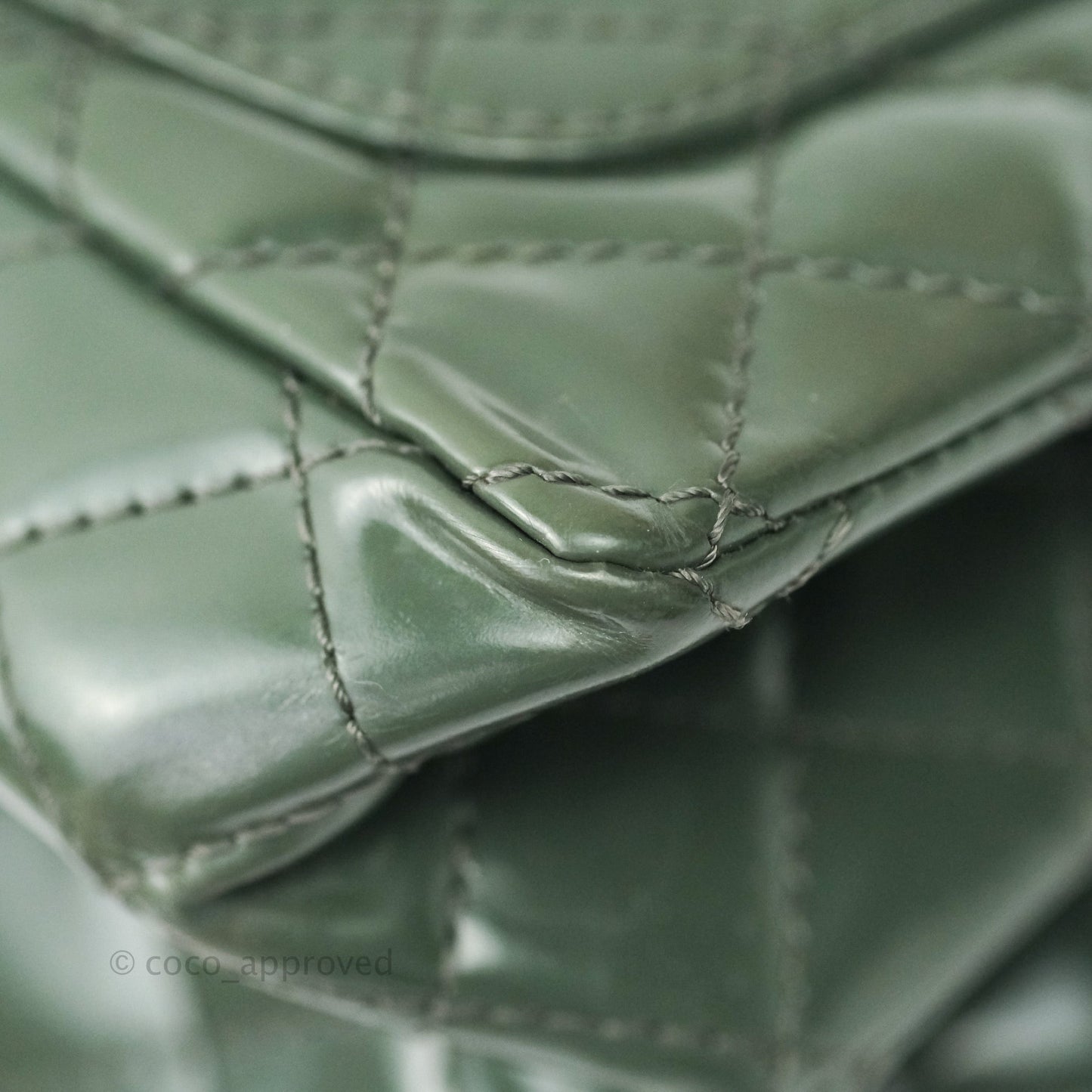 Chanel Mini Reissue 224 Army Green Patent Ruthenium Hardware Double Layer