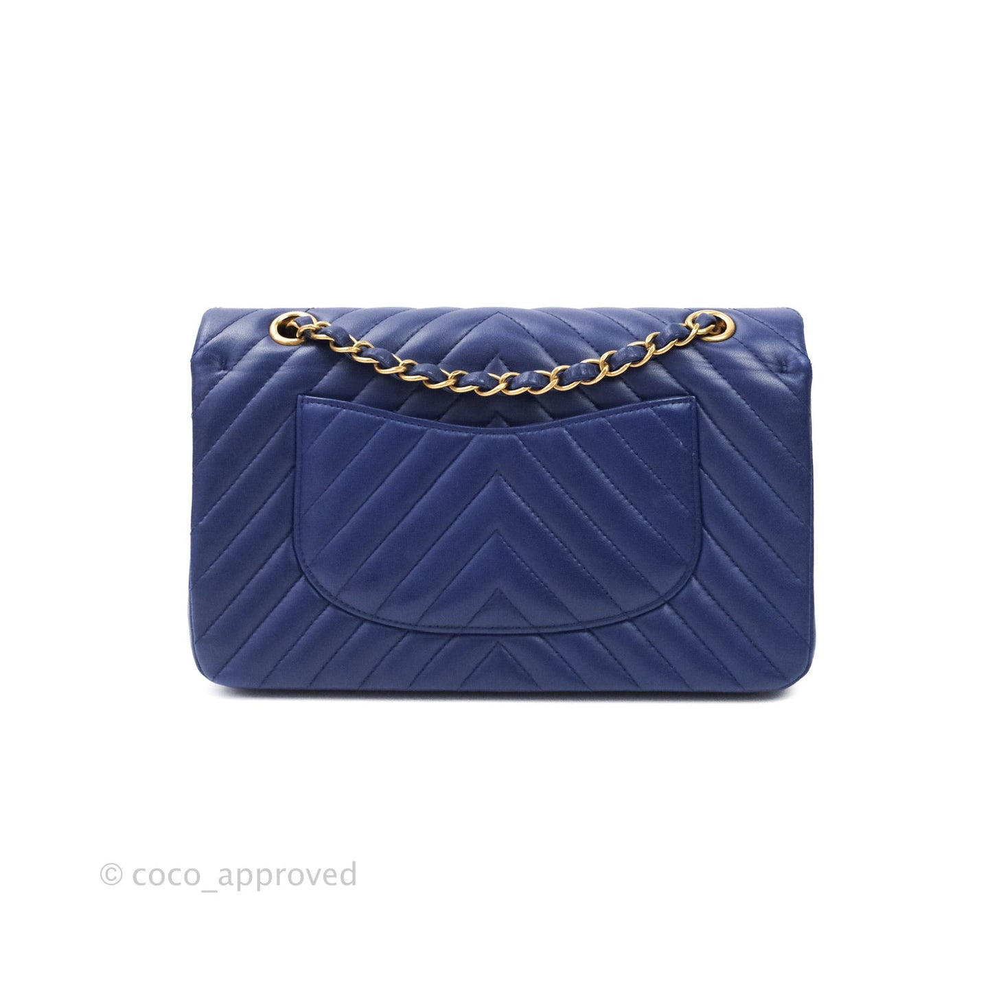 Chanel Classic Chevron M/L Medium Flap Blue Lambskin Gold Hardware