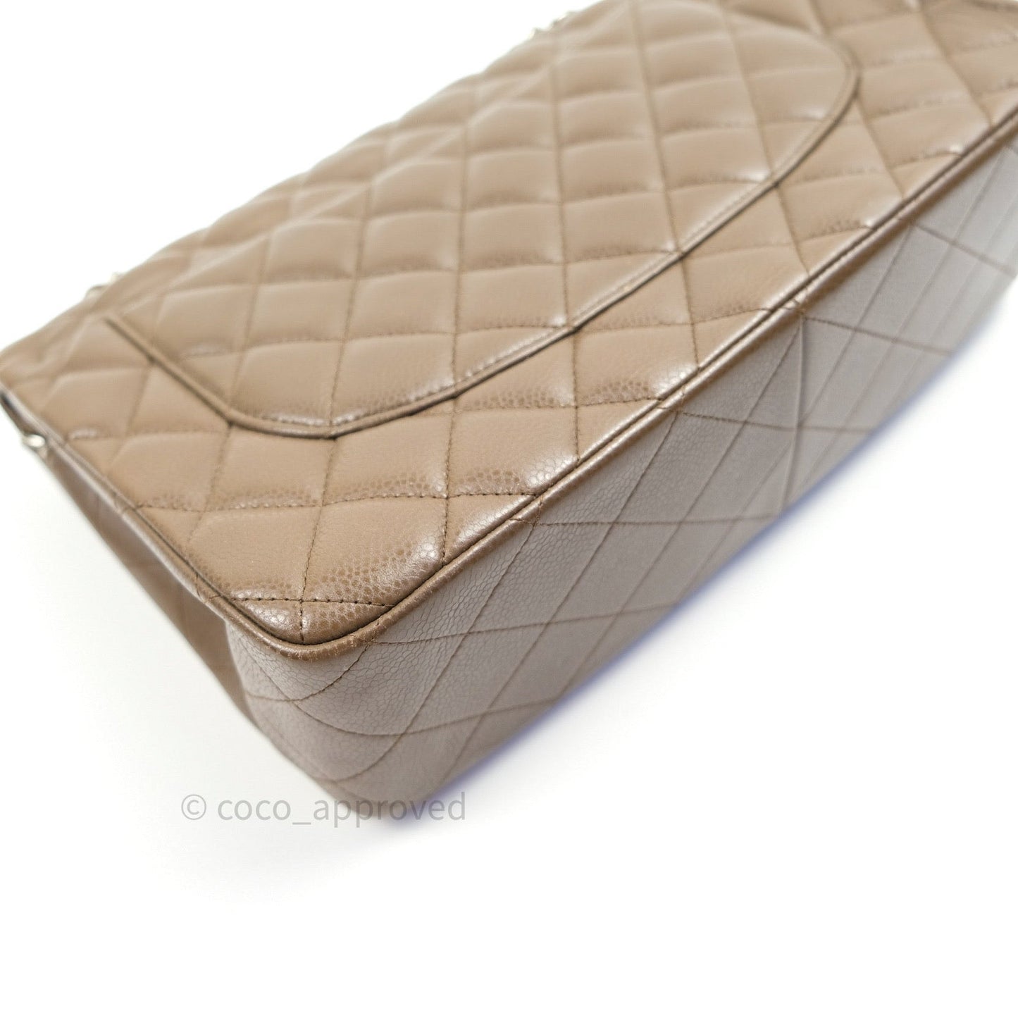 Chanel Classic Double Flap Quilted Jumbo Double Flap Khaki Caviar Silver Hardware