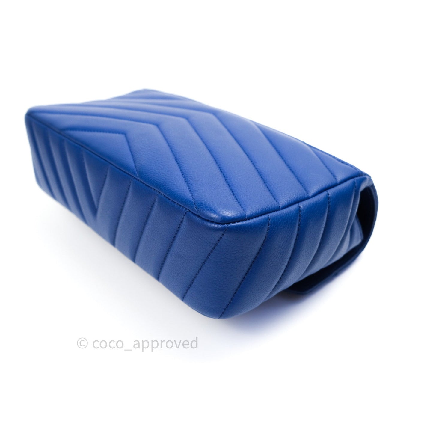 Chanel Chevron Quilted Medium Blue Grained Calfskin Silver Hardware