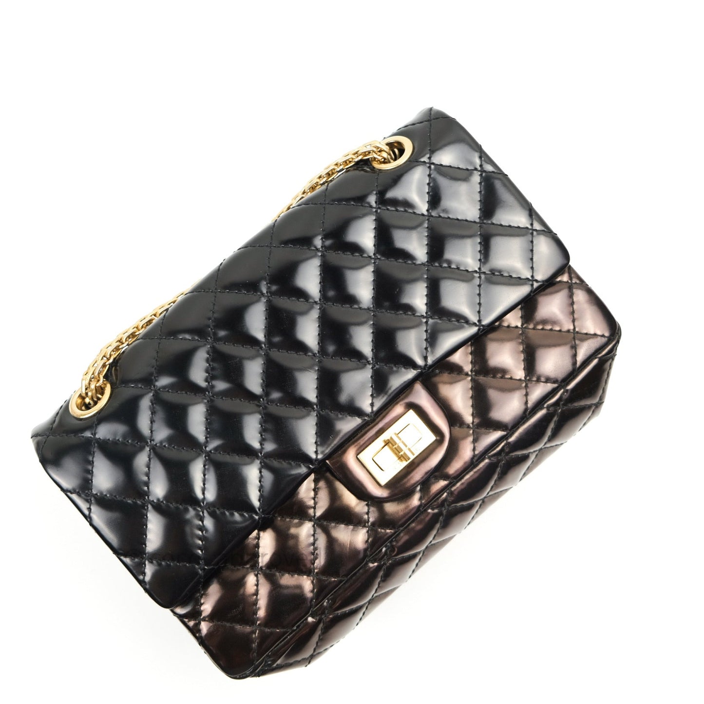 Chanel Quilted Accordion Reissue Black Patent Leather Gold Hardware 2.55 Flap