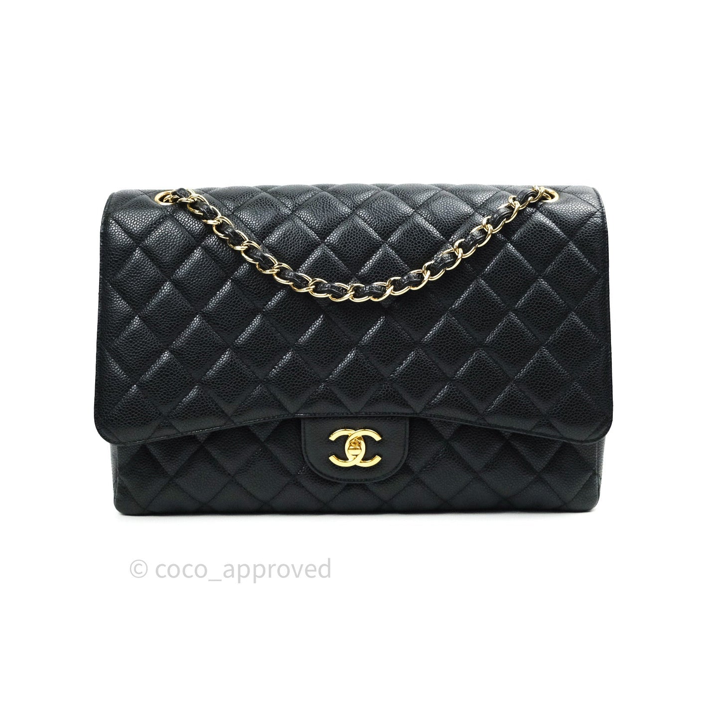 Chanel Classic Maxi Single Flap Quilted Black Caviar Gold Hardware