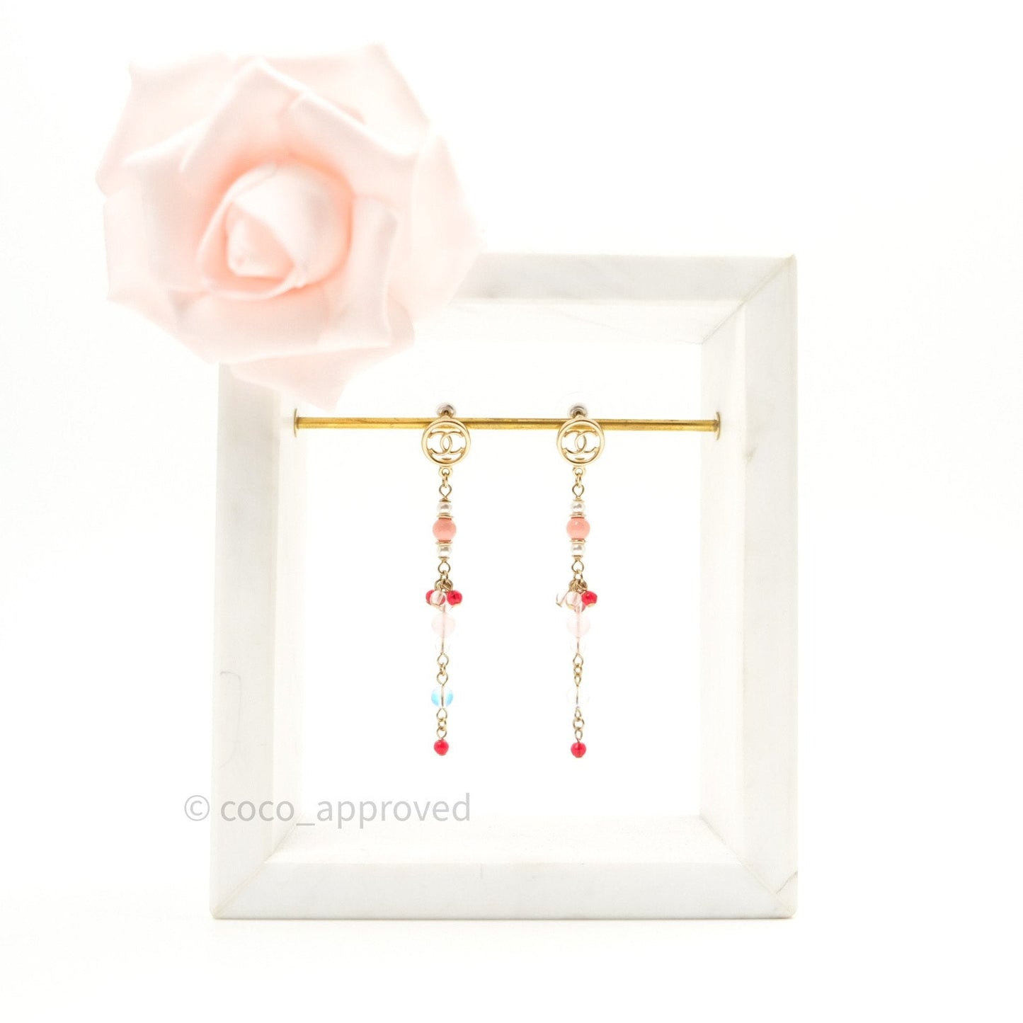 Chanel Long Drop Crystal Earrings Gold 20B