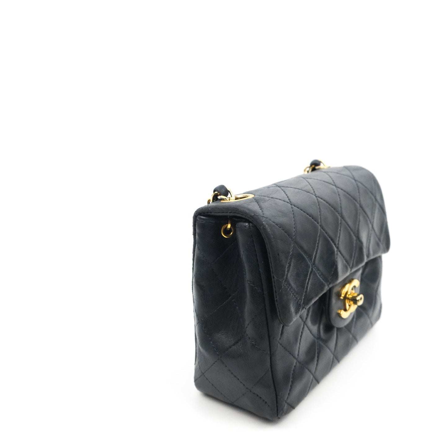 Chanel Vintage Mini Square Navy Lambskin 24K Gold Hardware