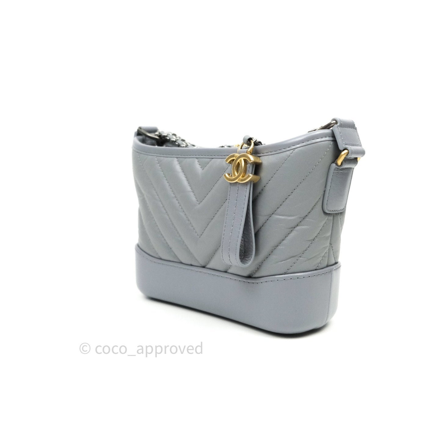 Chanel Calfskin Chevron Small Gabrielle Hobo Grey Mixed Hardware