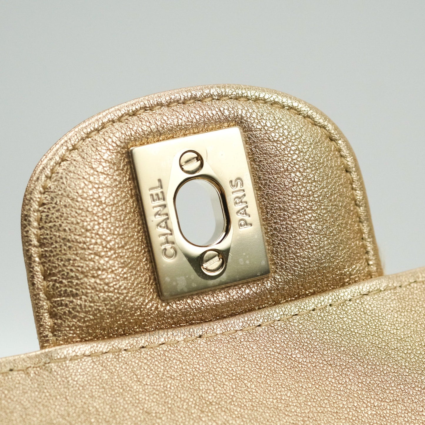 Chanel Quilted Mini Rectangular Iridescent Gold Lambskin Gold Hardware