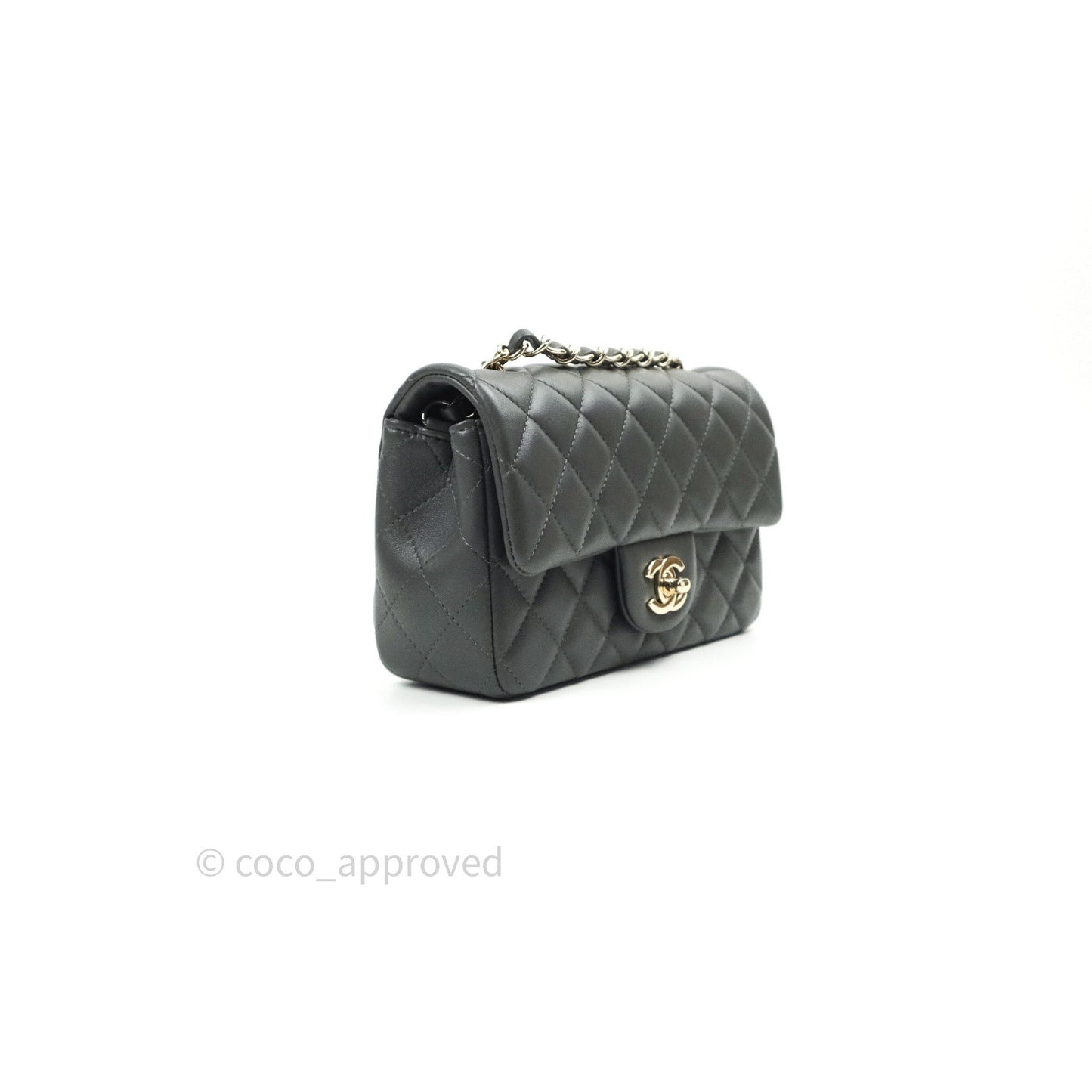 Chanel Quilted Mini Rectangular Dark Grey Lambskin Gold Hardware