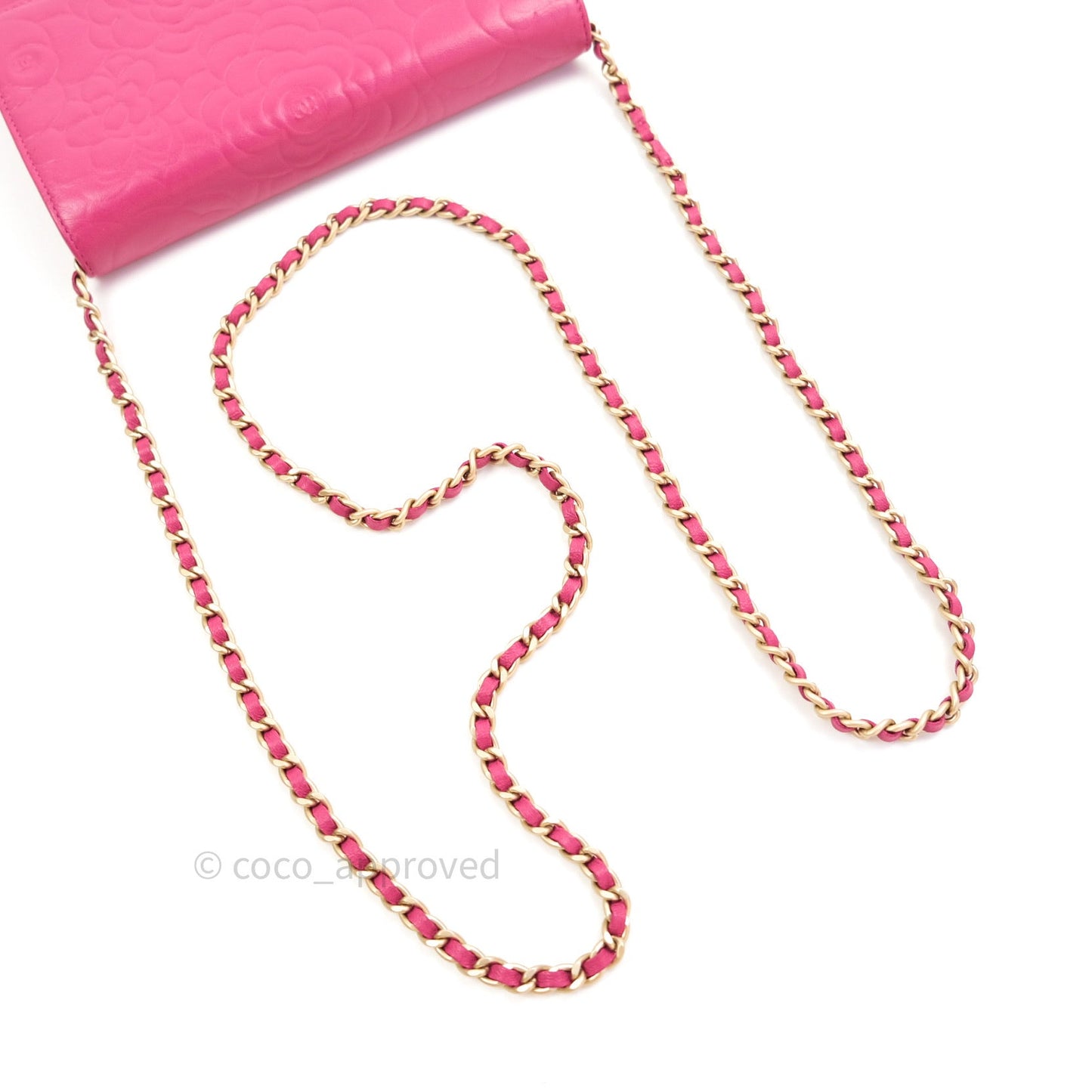 Chanel Camellia Wallet on Chain WOC Pink Lambskin Gold Hardware