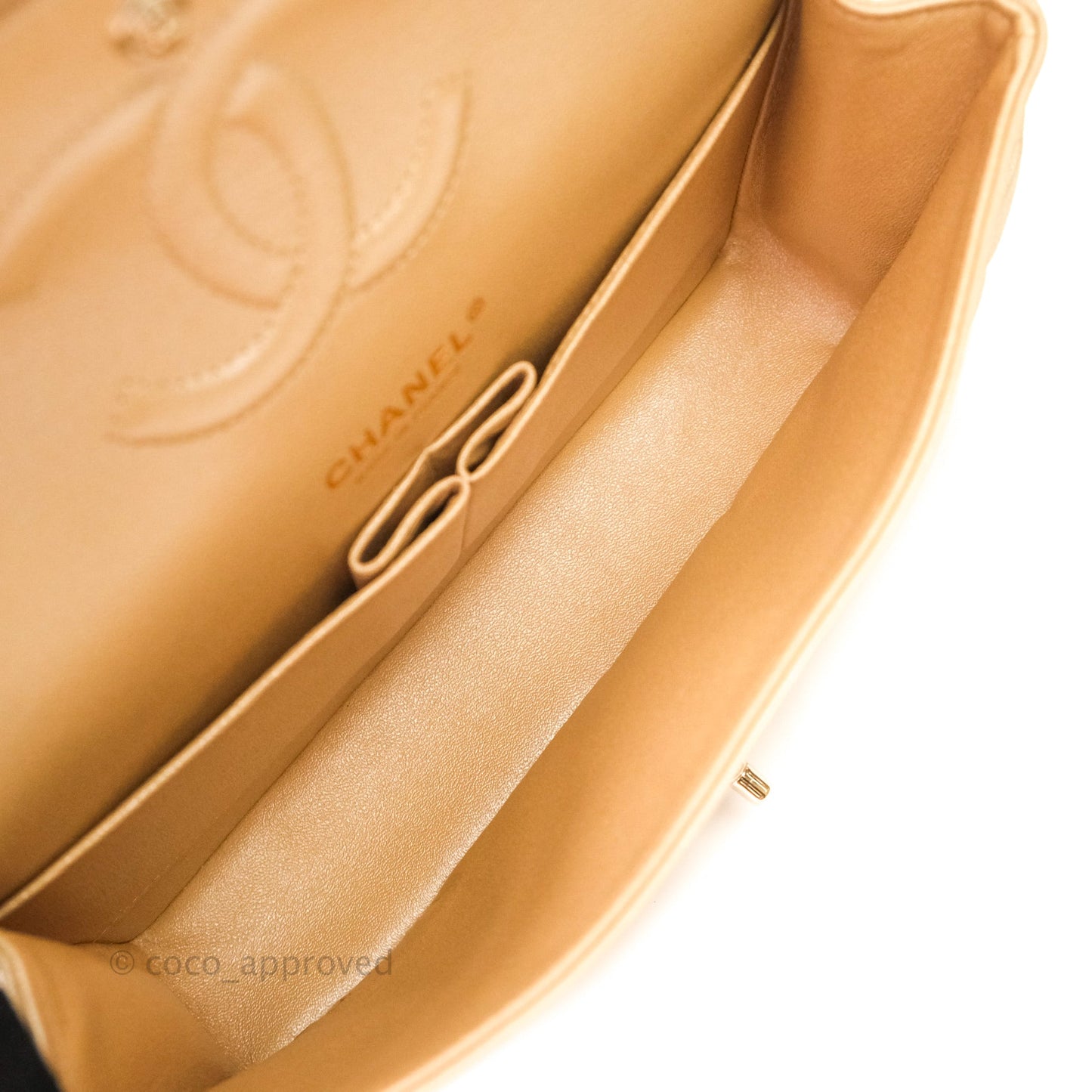 Chanel Classic M/L Medium Double Flap Iridescent Beige Caviar Gold Hardware 19S