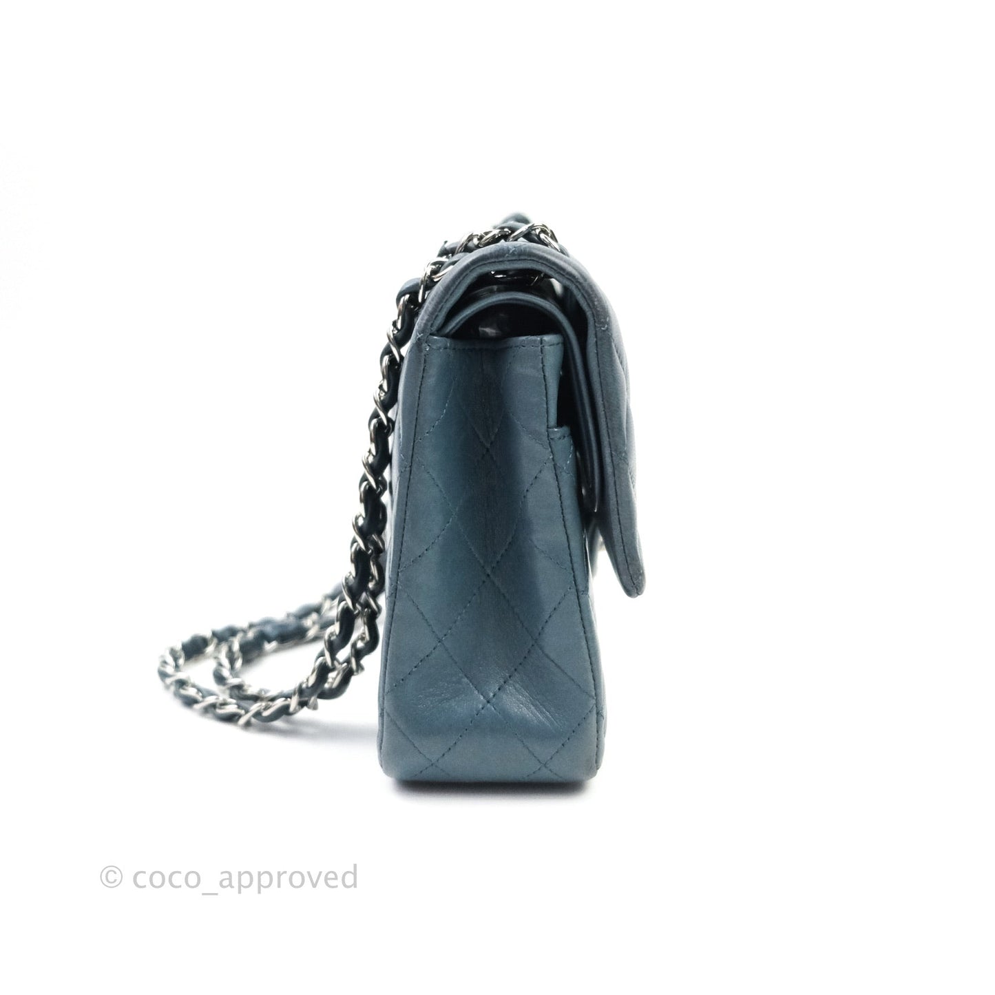 Chanel Classic M/L Medium Double Flap Blue Silver Hardware
