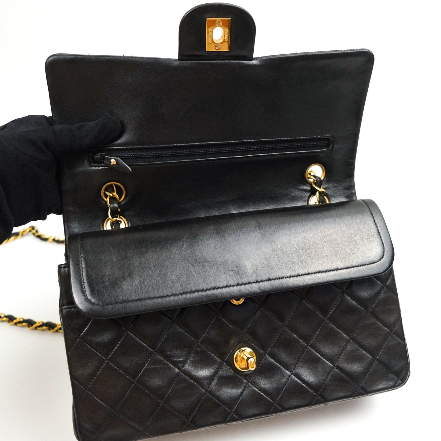 Chanel Classic Vintage Double Flap M/L Black Lambskin Gold Hardware