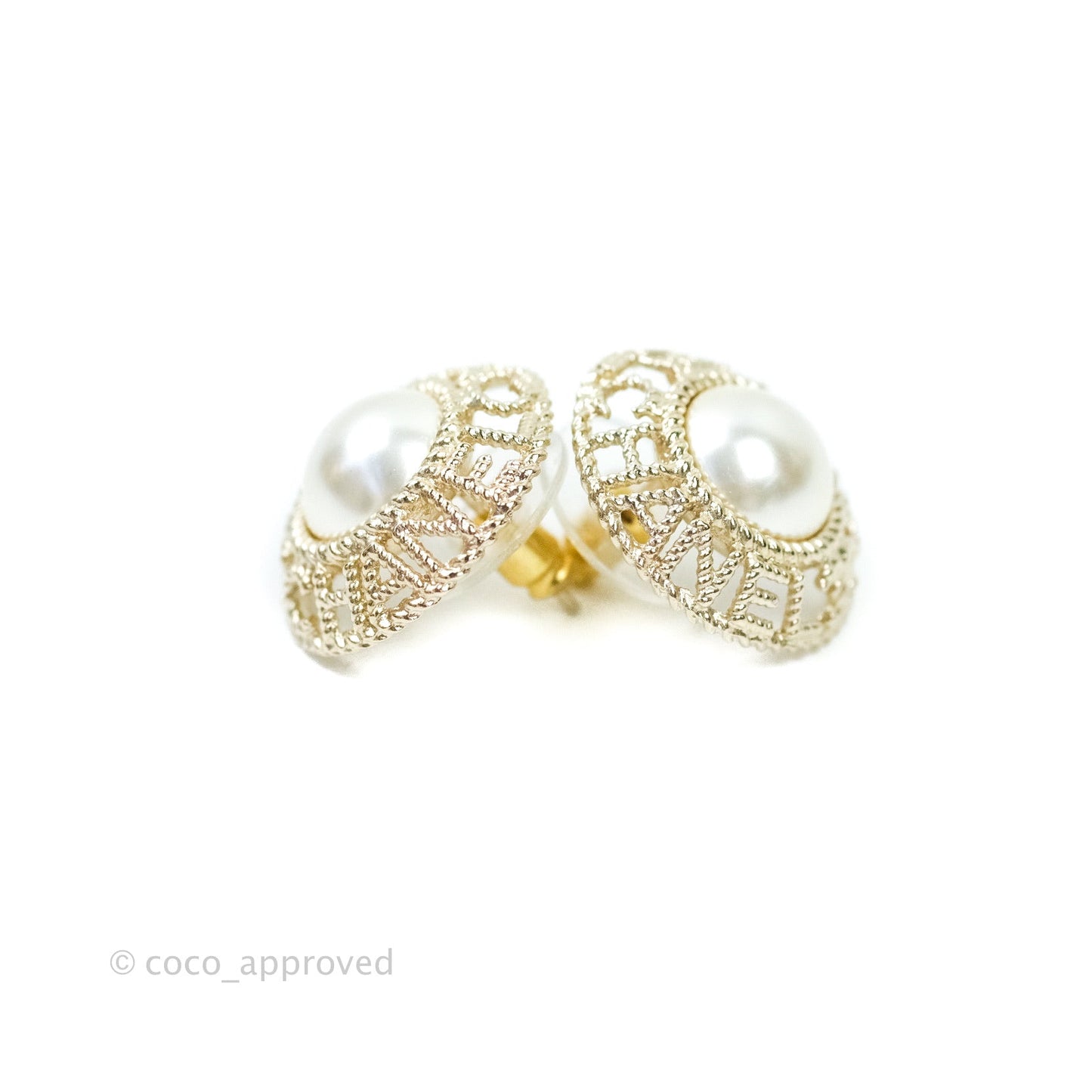Chanel Pearl CC Round Rope Logo Earrings Gold