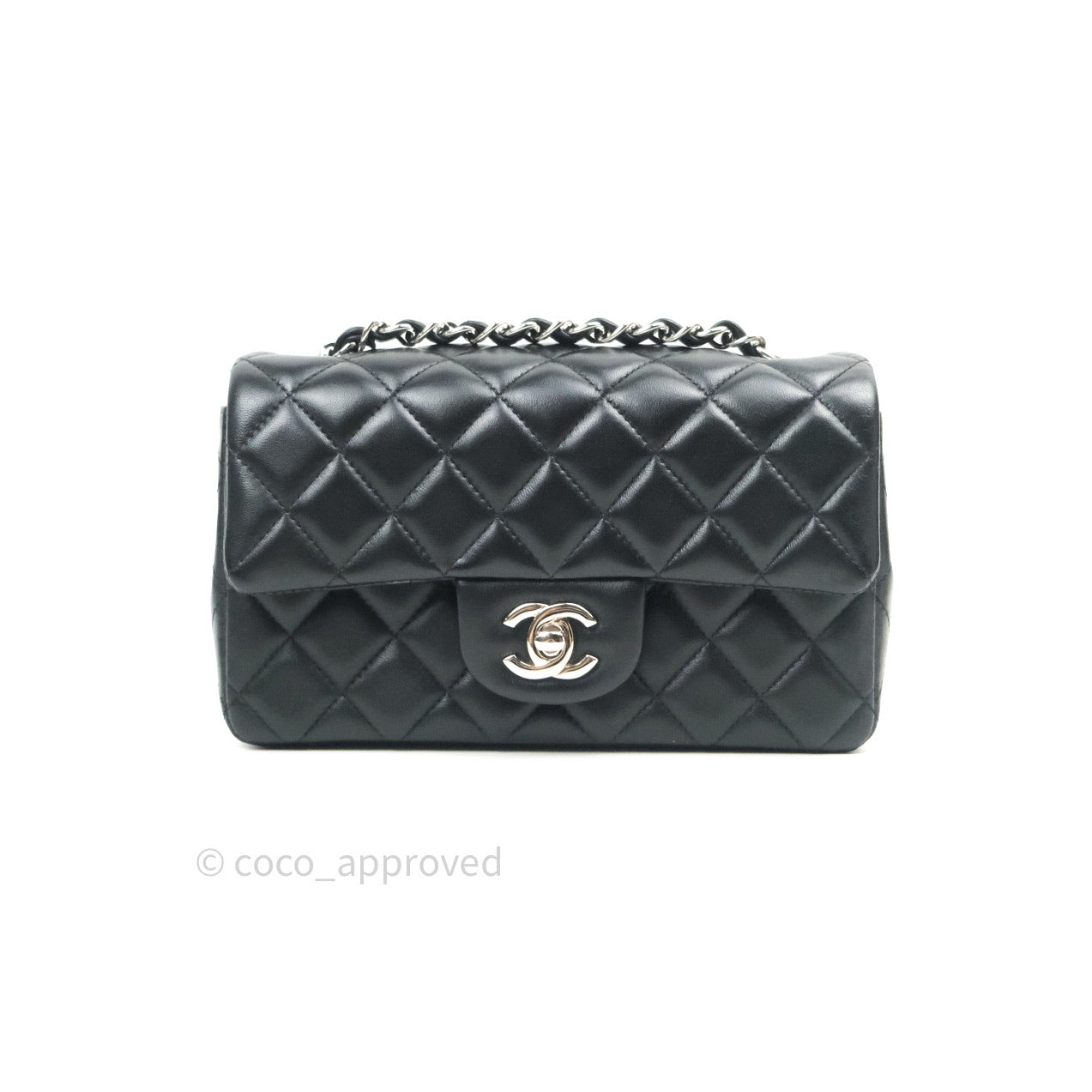 Chanel Quilted Mini Rectangular Black Lambskin Silver Hardware