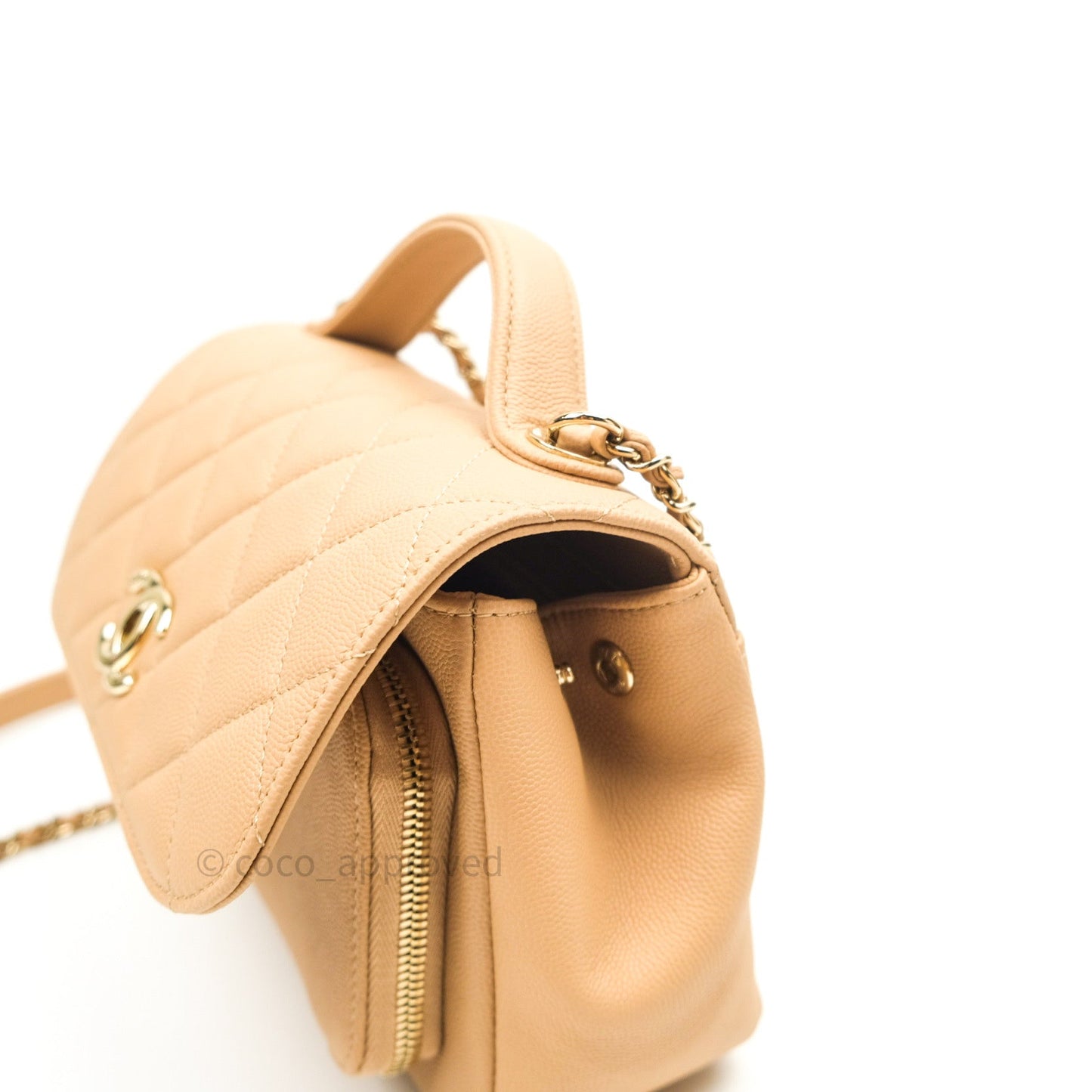Chanel Quilted Small Business Affinity Flap Beige Caviar Light Gold Hardware