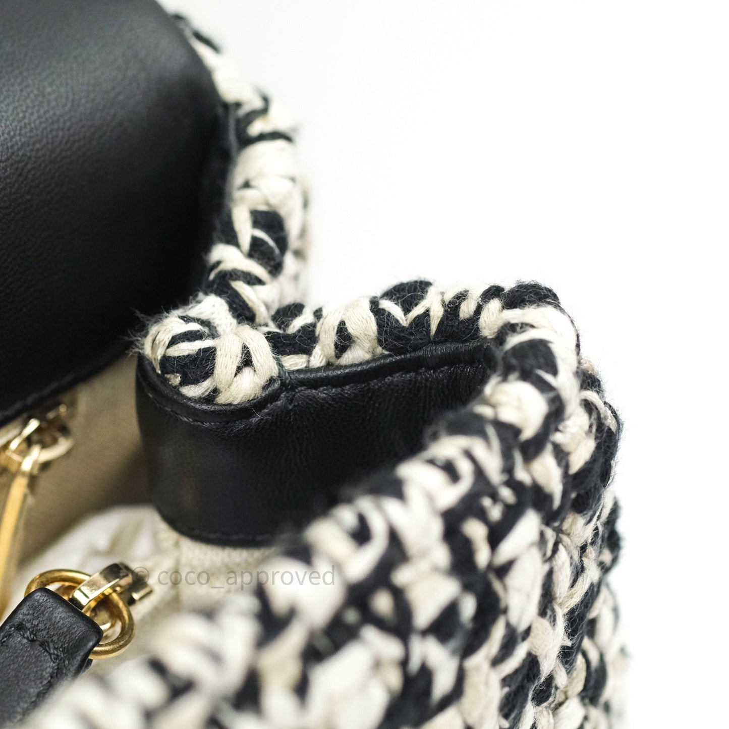 Chanel Flap Bag Tweed Black White Crochet Top Handle