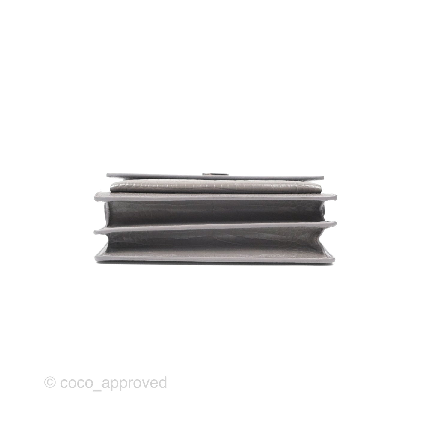 Saint Laurent Sunset Medium Grey Croc-effected Silver Hardware