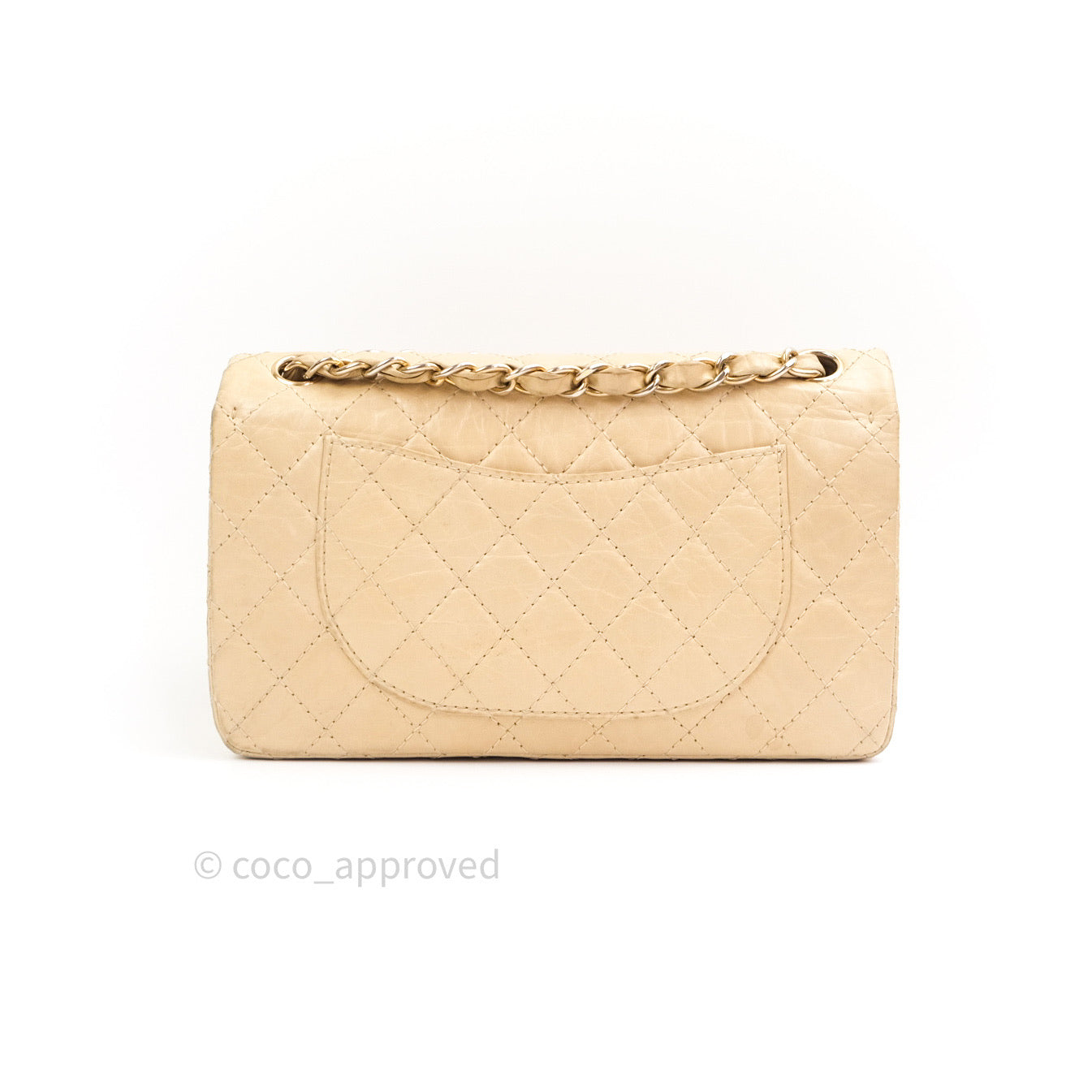 Chanel Vintage Medium Light Beige Calfskin Gold Hardware