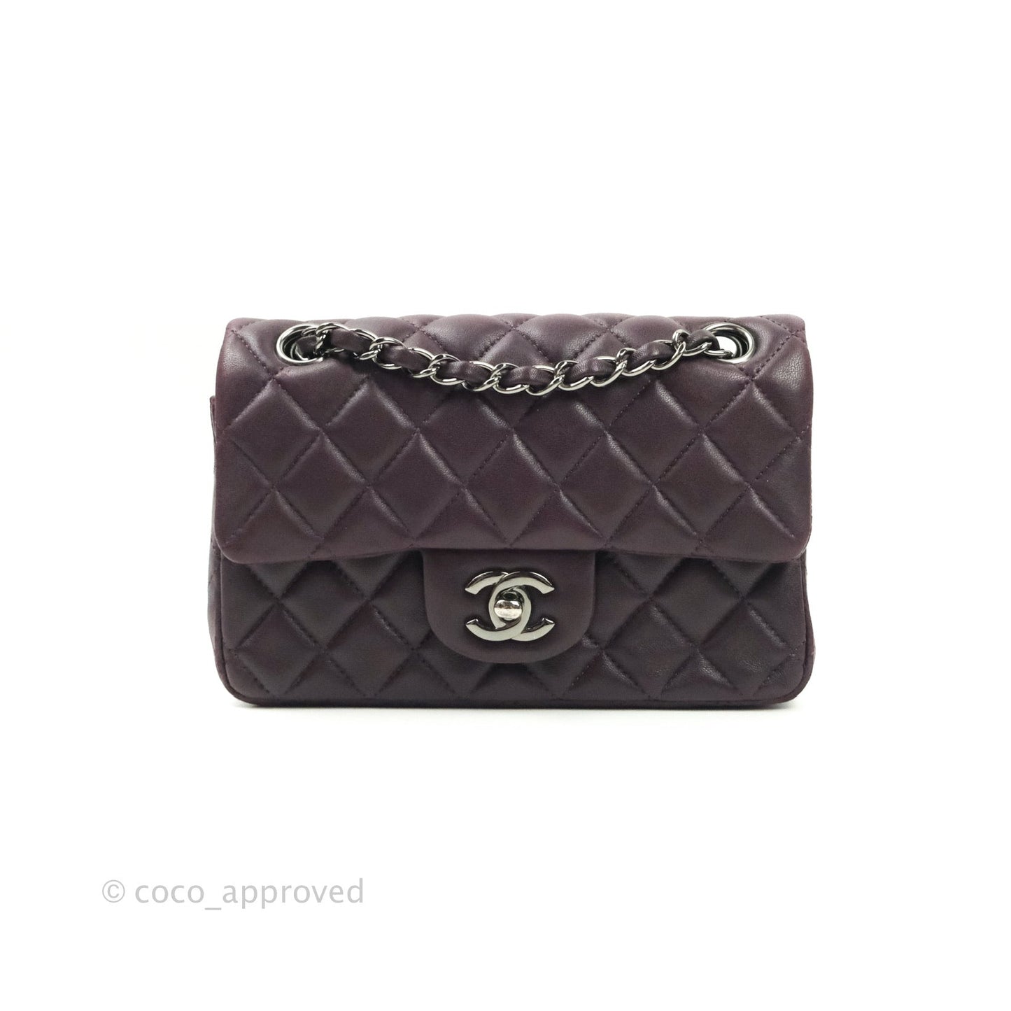 Chanel Quilted Mini Rectangular Purple Lambskin Silver Hardware