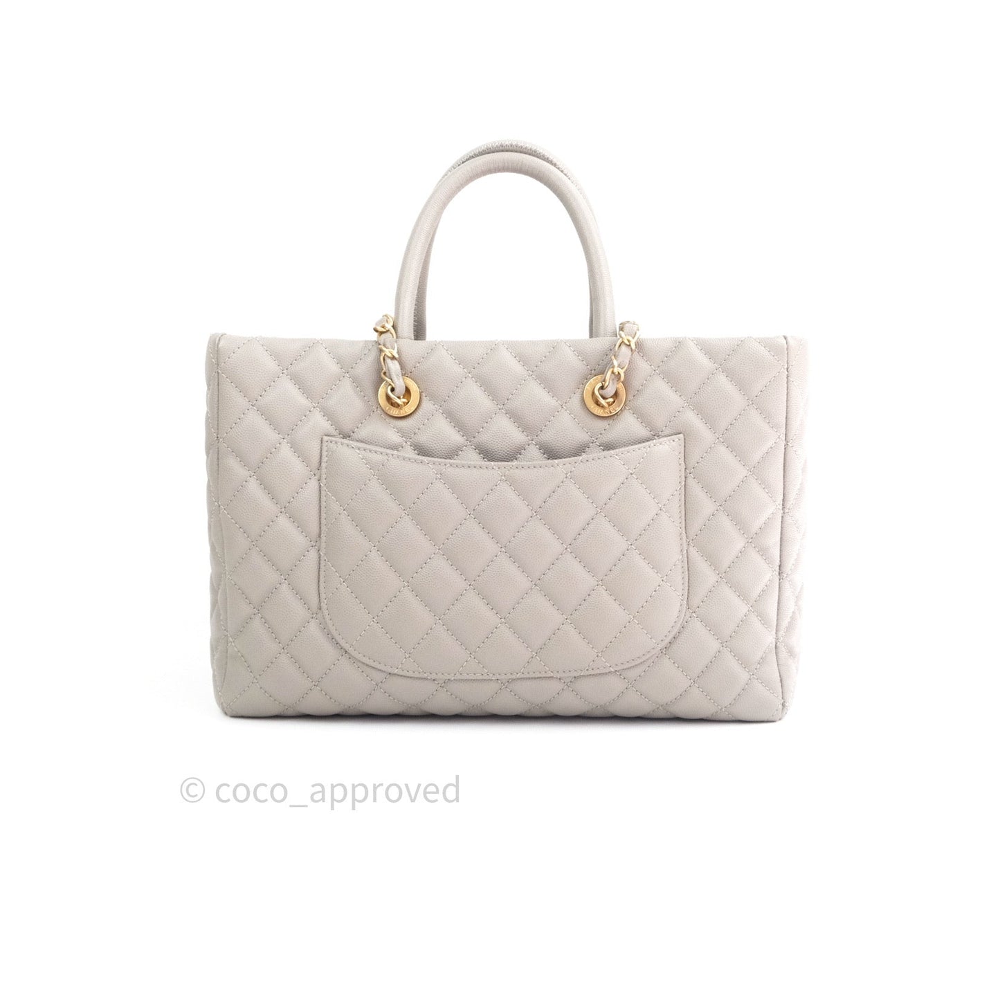 Chanel Quilted Medium Coco Handle Shopping Tote Grey Caviar Gold Hardware
