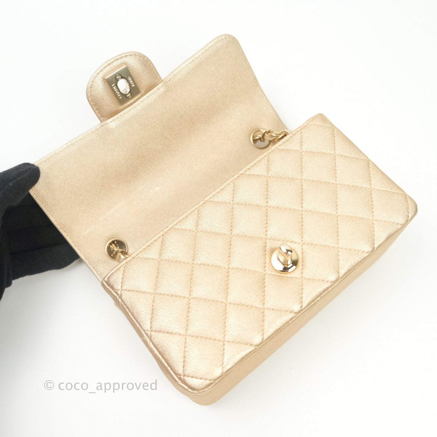 Chanel Quilted Mini Rectangular Iridescent Gold Lambskin Gold Hardware
